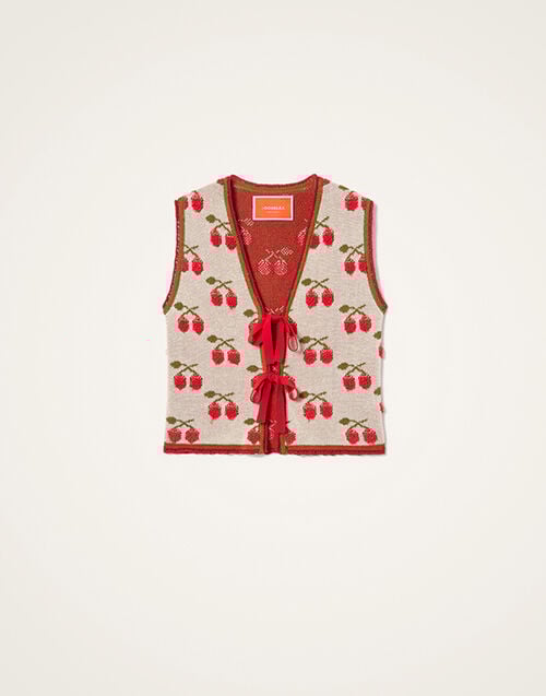 La DoubleJ Cherry Gilet Multicolor Ecru & Red PUL0357KNI204VA482BR05