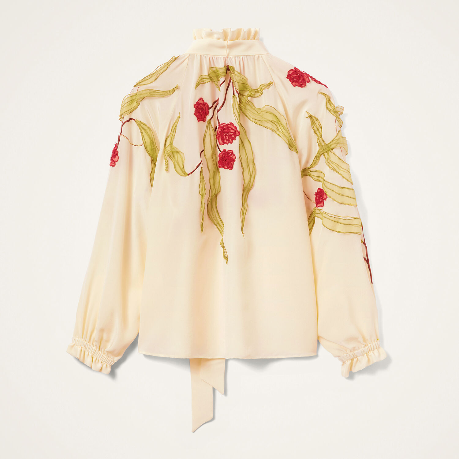 La Doublej Embroidered-ruffled Blouse In Neutral