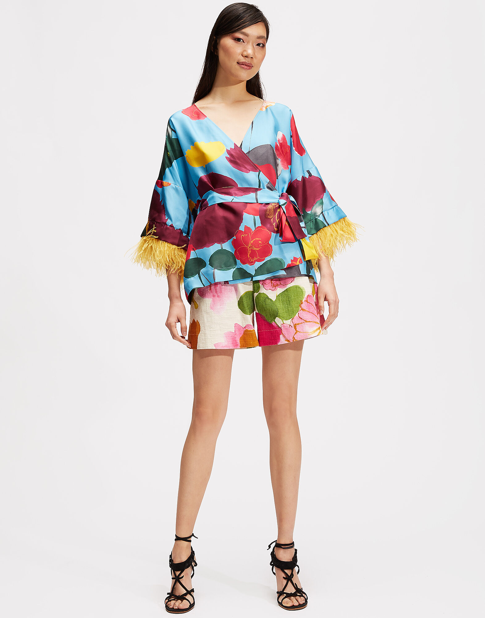 LaDoubleJ Kimono Top (With Feathers) Prom Azzurro SHI0041SIL001PRO0002