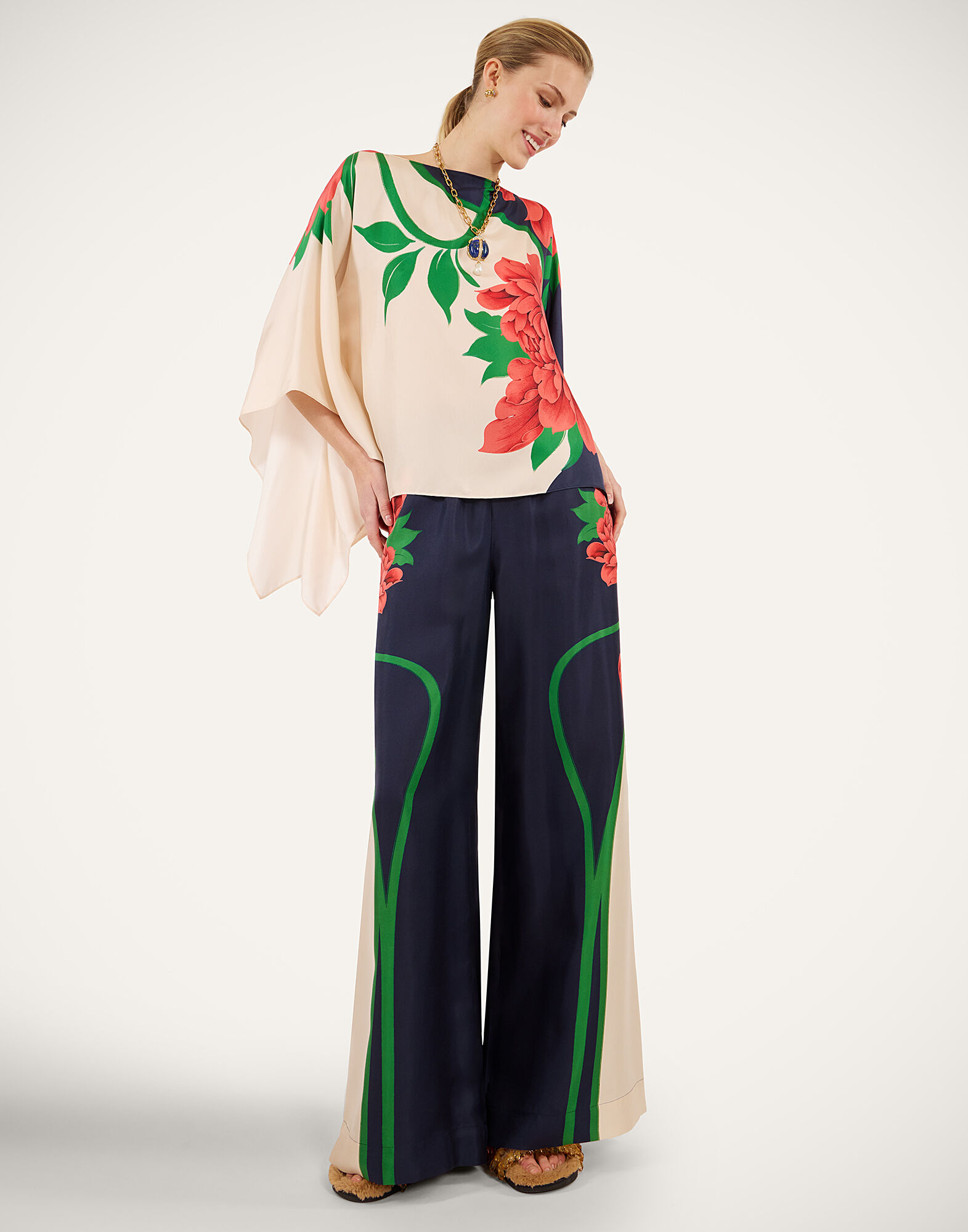 La DoubleJ Foulard Top Queen Peony Plac&eacute;e Blue TOP0195SIL029QPE02BU03