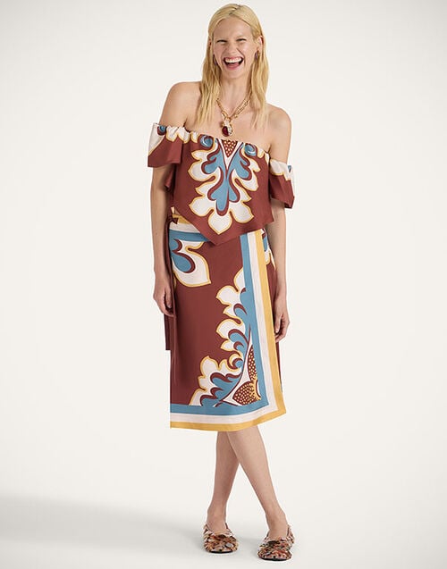 La DoubleJ Pareo Midi Skirt La DoubleJ Pareo Midi Skirt Palazzo Placée Chocolate SKI0142SIL006PAL08BR07