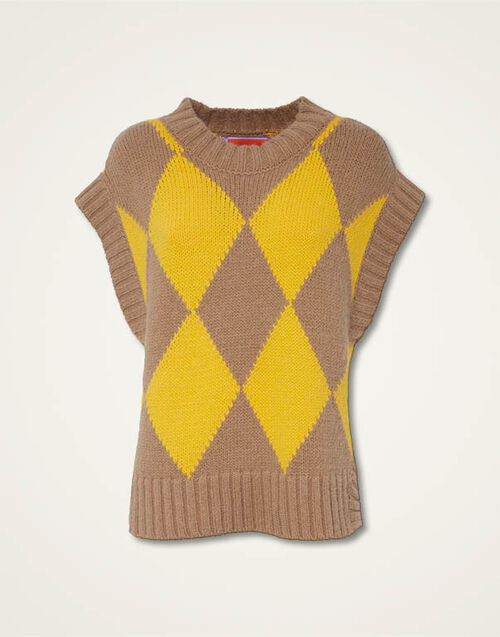 La DoubleJ Argyle Gilet Camel/Yellow TOP0077KNI064VAR0125
