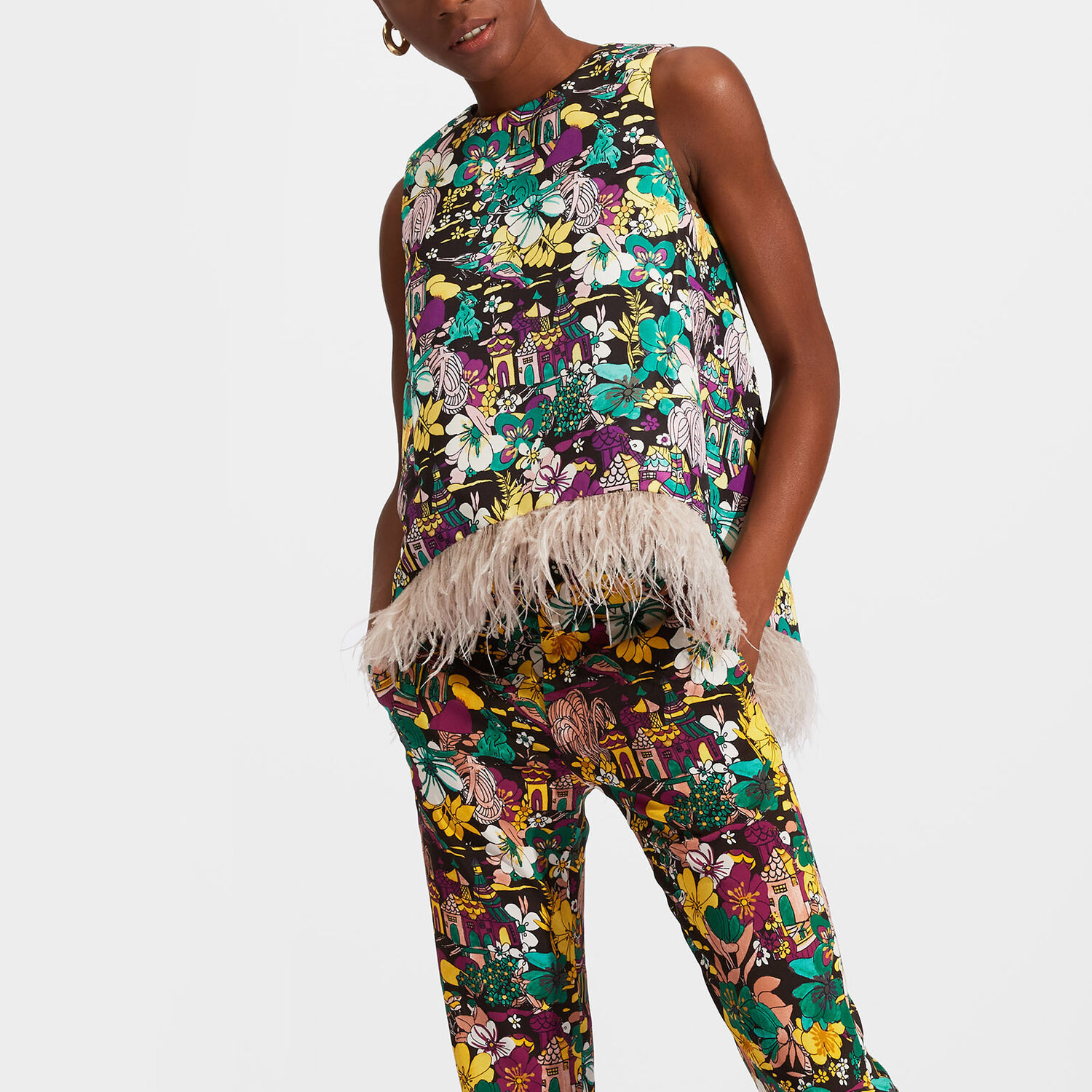 La Doublej La Scala Feather-trim Jacquard Top In Temples