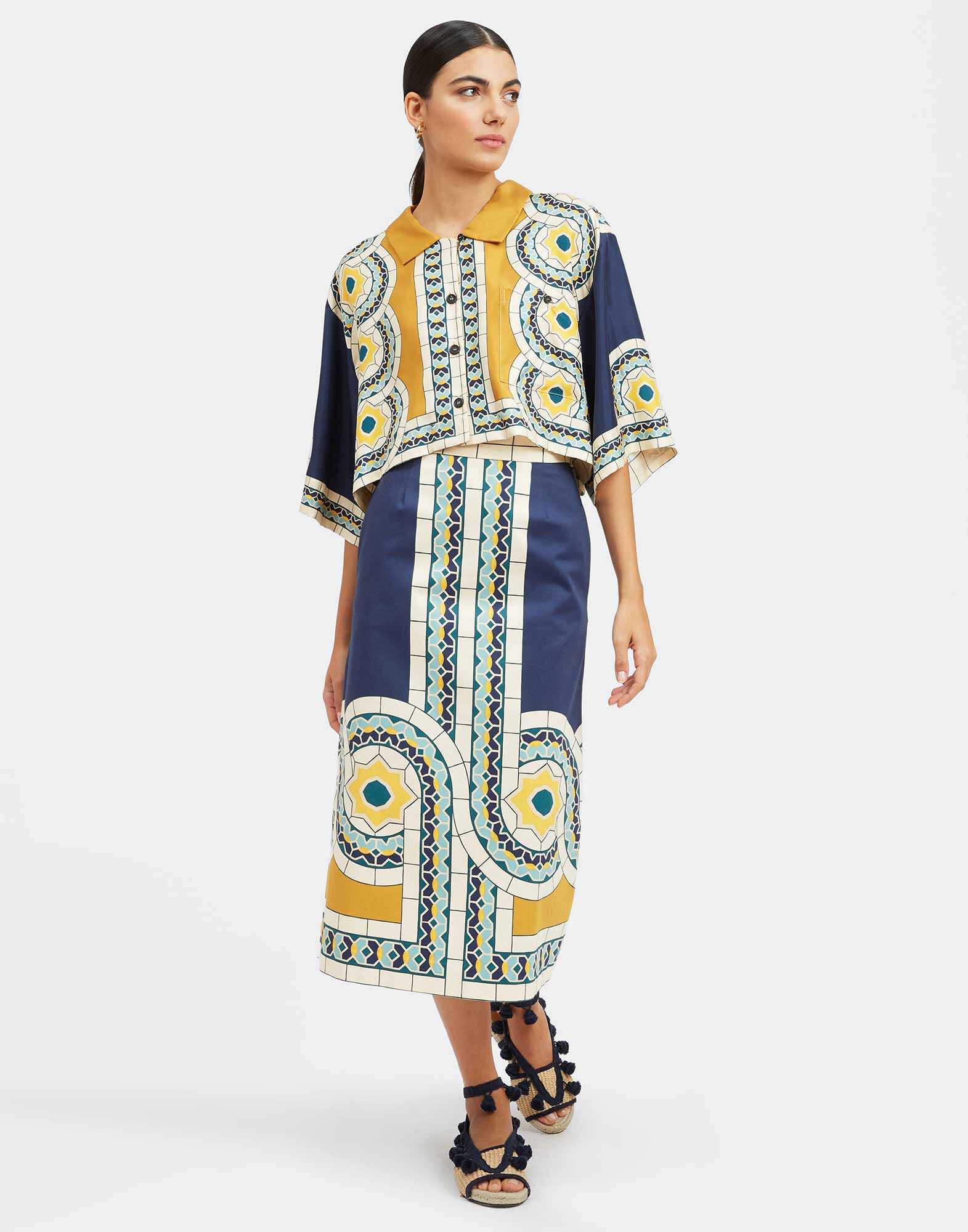 La DoubleJ Baia Skirt Mudejar Plac&eacute;e Blue SKI0081COT037MUD01BU03