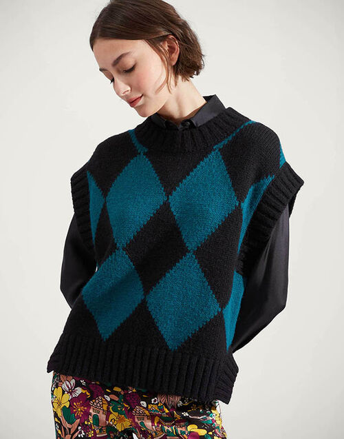 La DoubleJ Argyle Gilet Black / Green TOP0077KNI064VAR0169