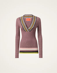 Pull à col en V léger en coton et cachemire in Pierre sucrée