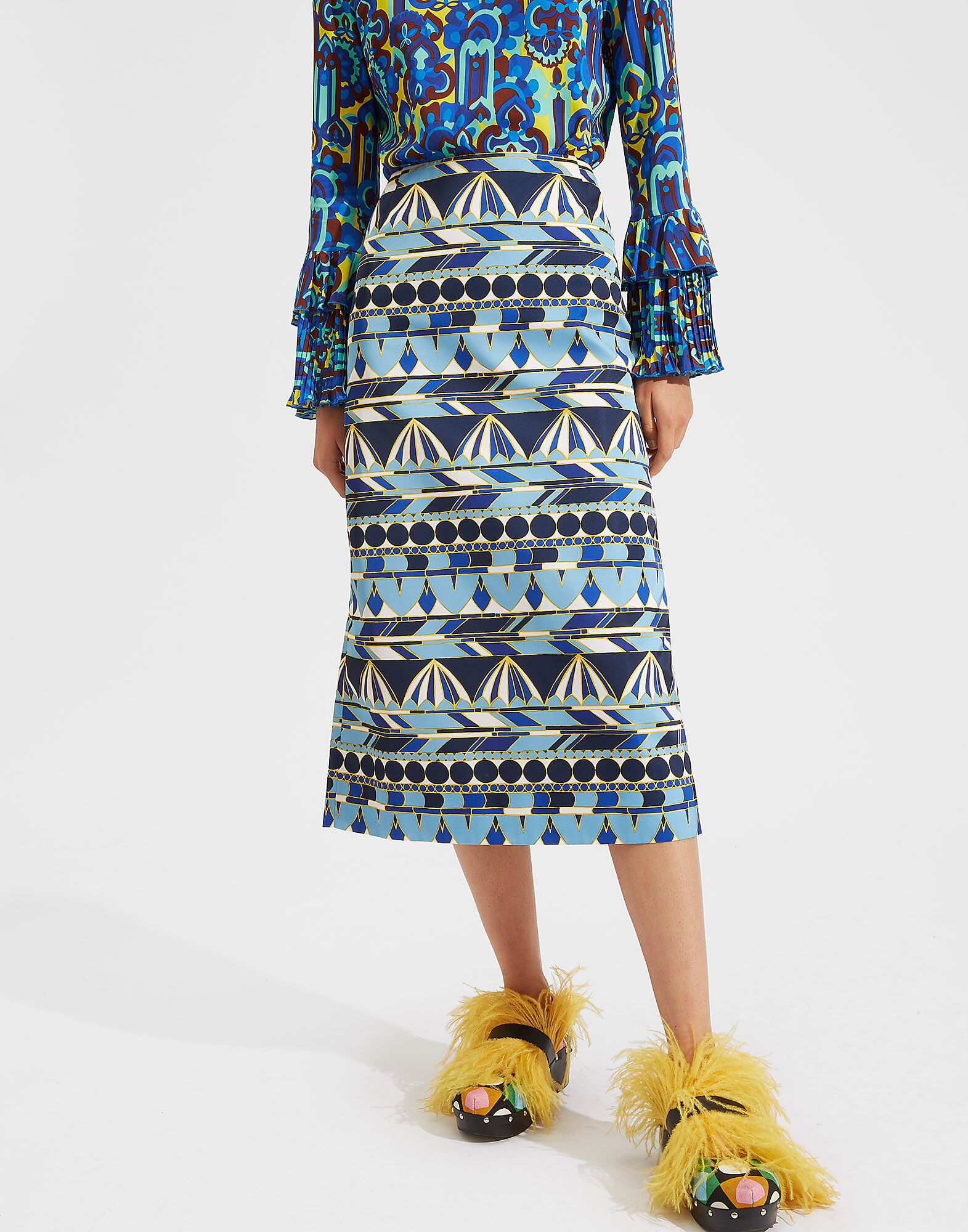 LaDoubleJ Pencil Skirt Umbrellas Blu SKI0011RAD001OMB0003