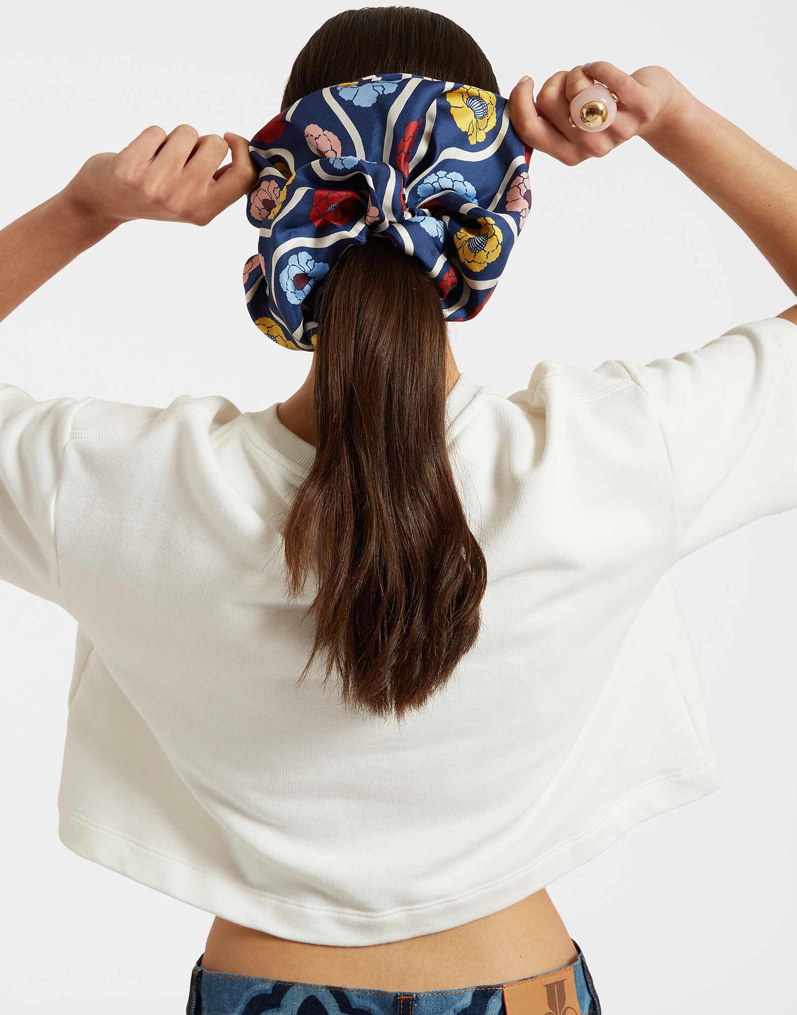 ヘアアクセサリー Hunza G Two-tone fabric scrunchie (SCRUNCHIE NAVYWHITE) Scrunchie Stripe - Red/White | Signature Crinkle Scrunchie