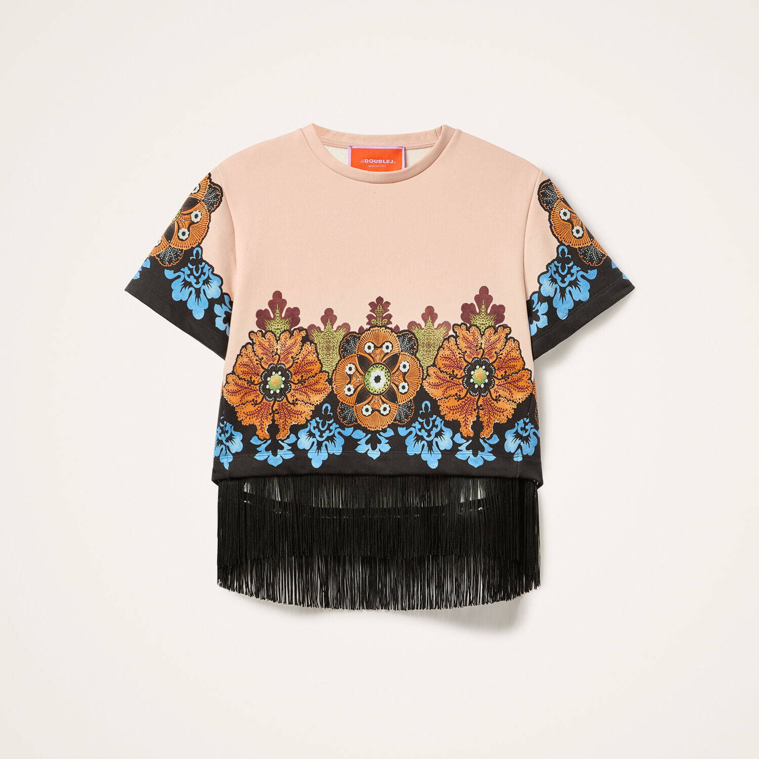 La Doublej Floral-print Fringe T-shirt In Neutral
