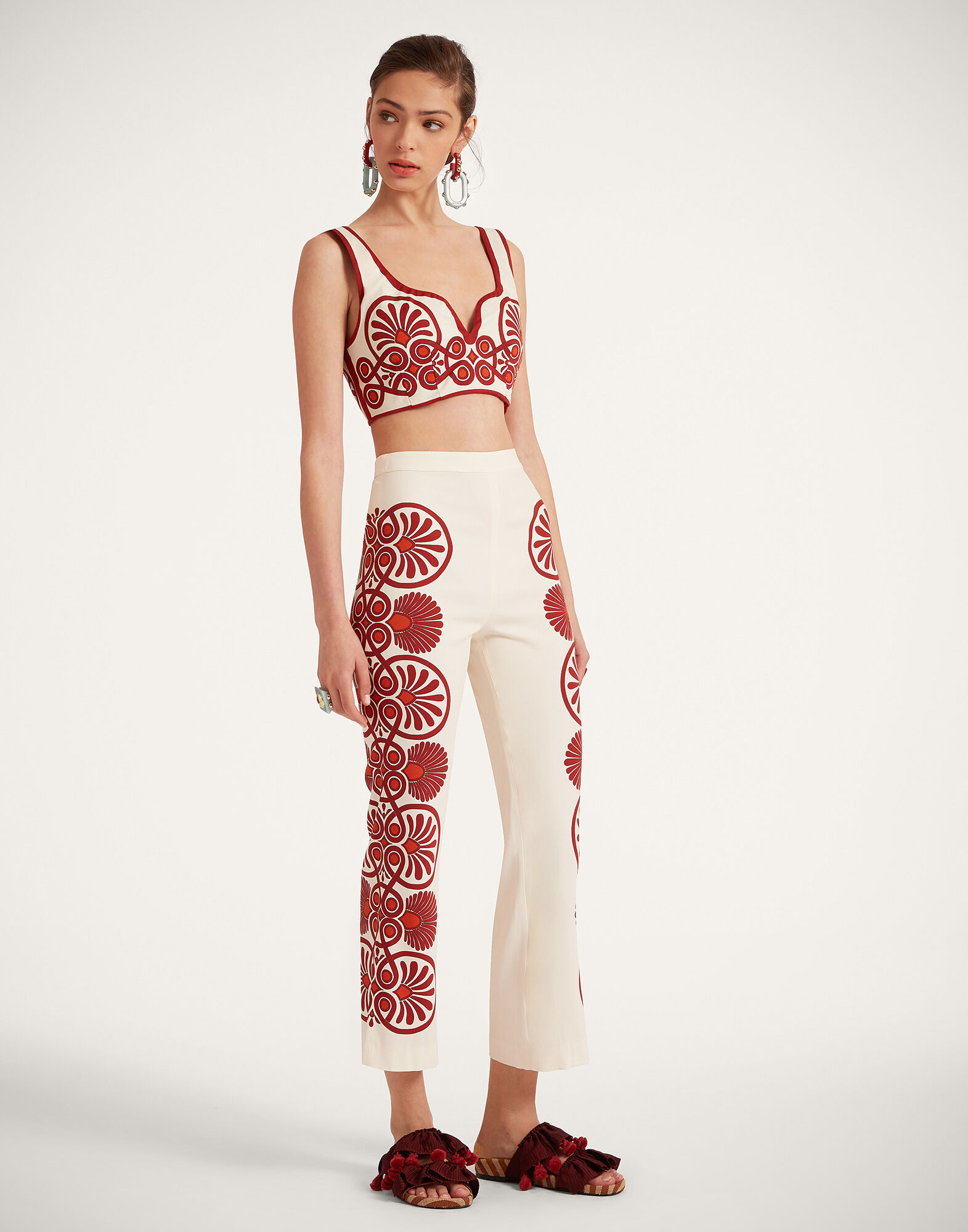 La DoubleJ Stretch Pants Medallion Plac&eacute;e Cream TRO0054VIS011MED01WH03