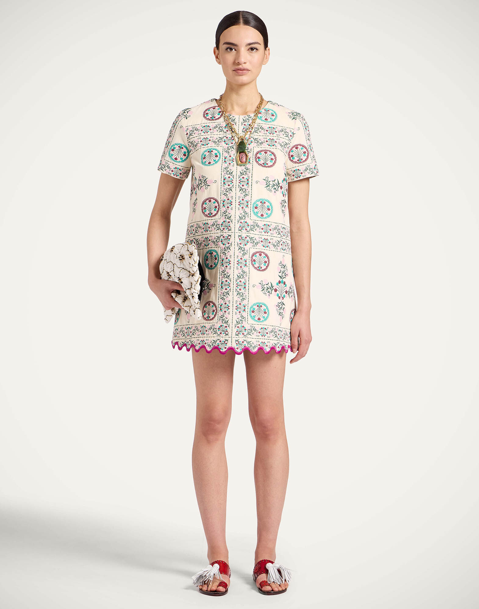 La DoubleJ Mini Swing Dress Florette Tiles Ecru DRE1067JCQ137FLO09BR05