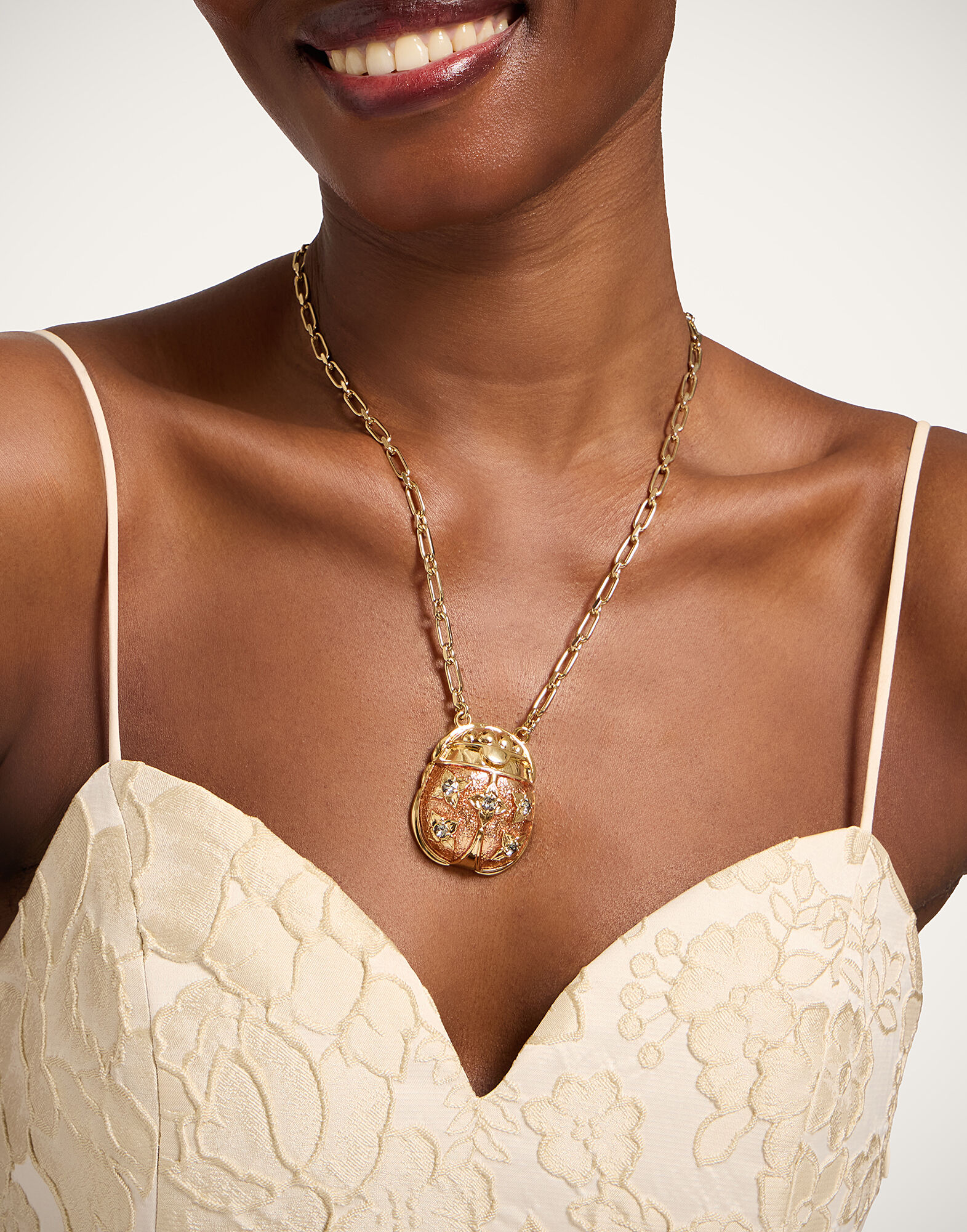 La DoubleJ Lady Scarab Necklace 24K Gold Plate & Rhinestone NEC0053MET002SOLIDPI01