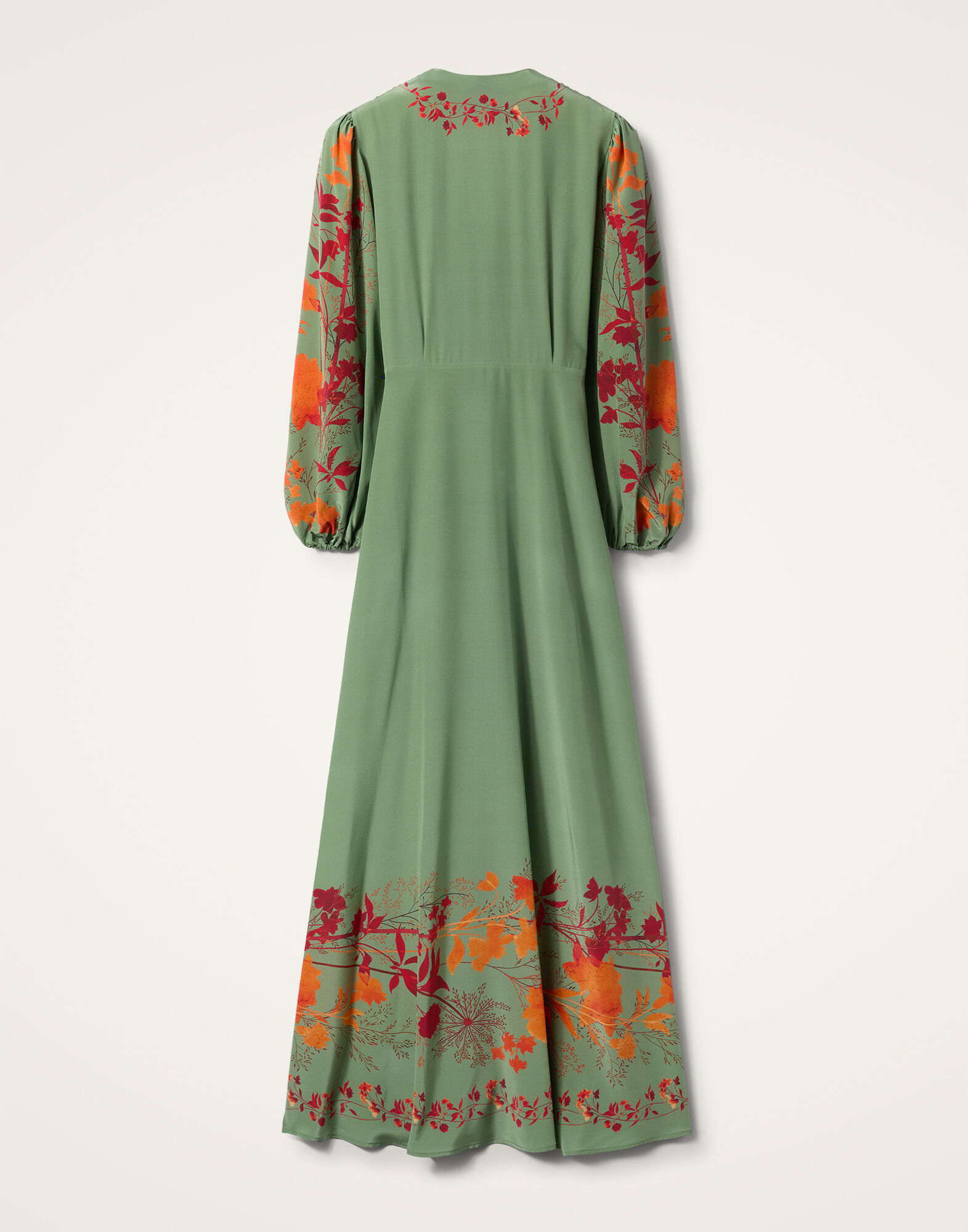 La DoubleJ Long Camerino Dress Woodland Plac&eacute;e Green & Orange DRE0720CRE002WOD01GR13