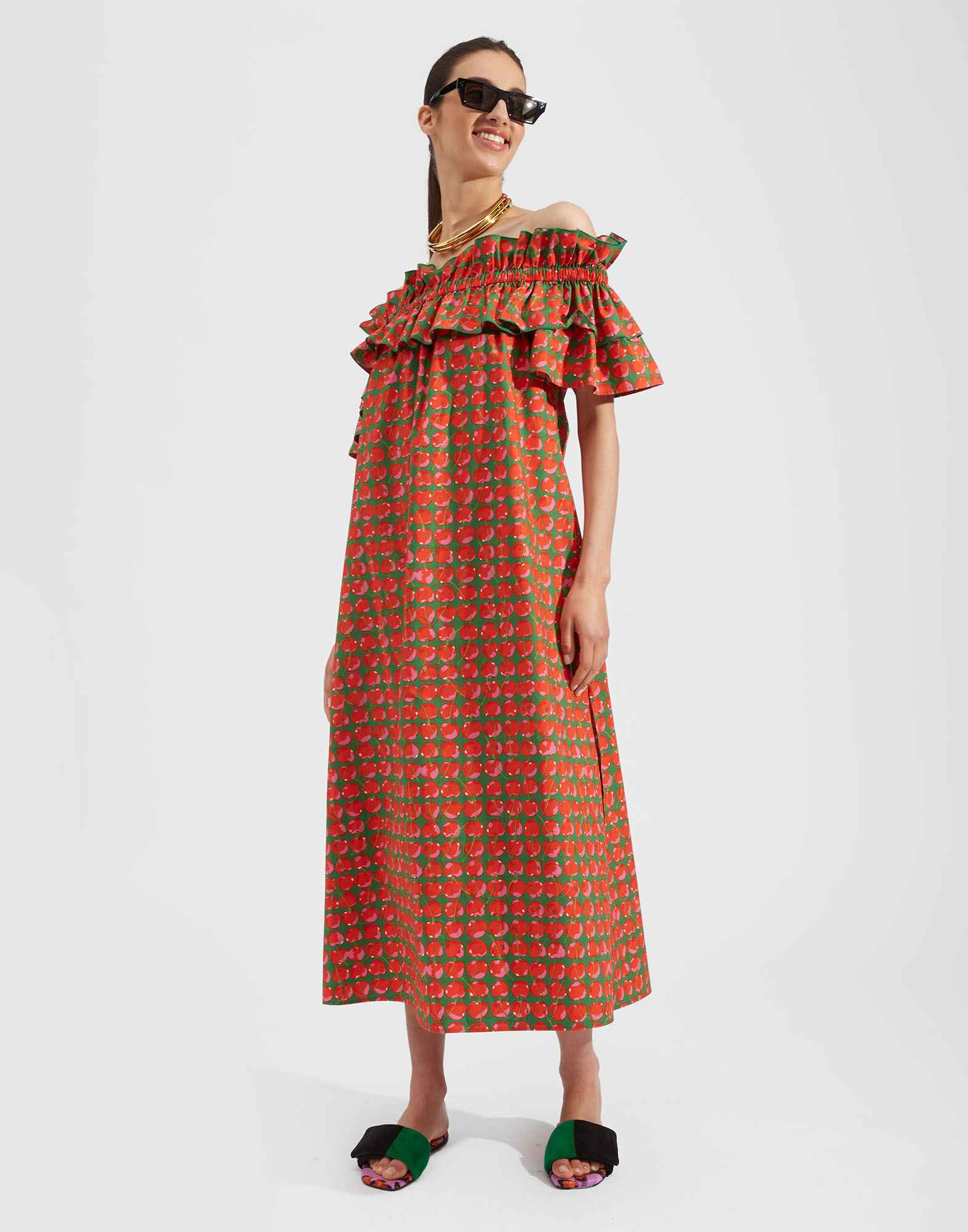 La DoubleJ Breakfast Dress Green Cherries DRE0331COT001CHY0001