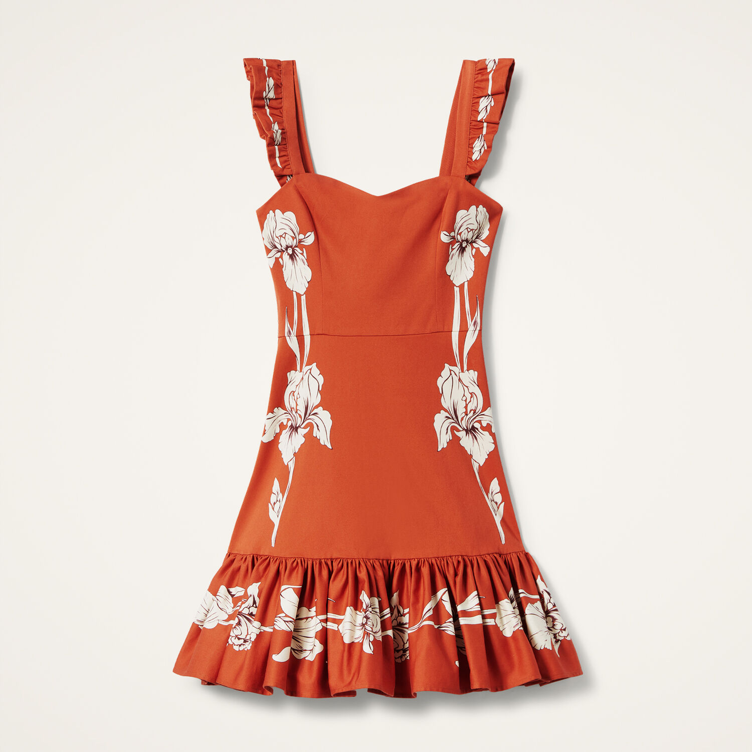 La Doublej La Double J Gingerbread Floral-printed Twill Mini Dress In Iris Placée Dark Orange