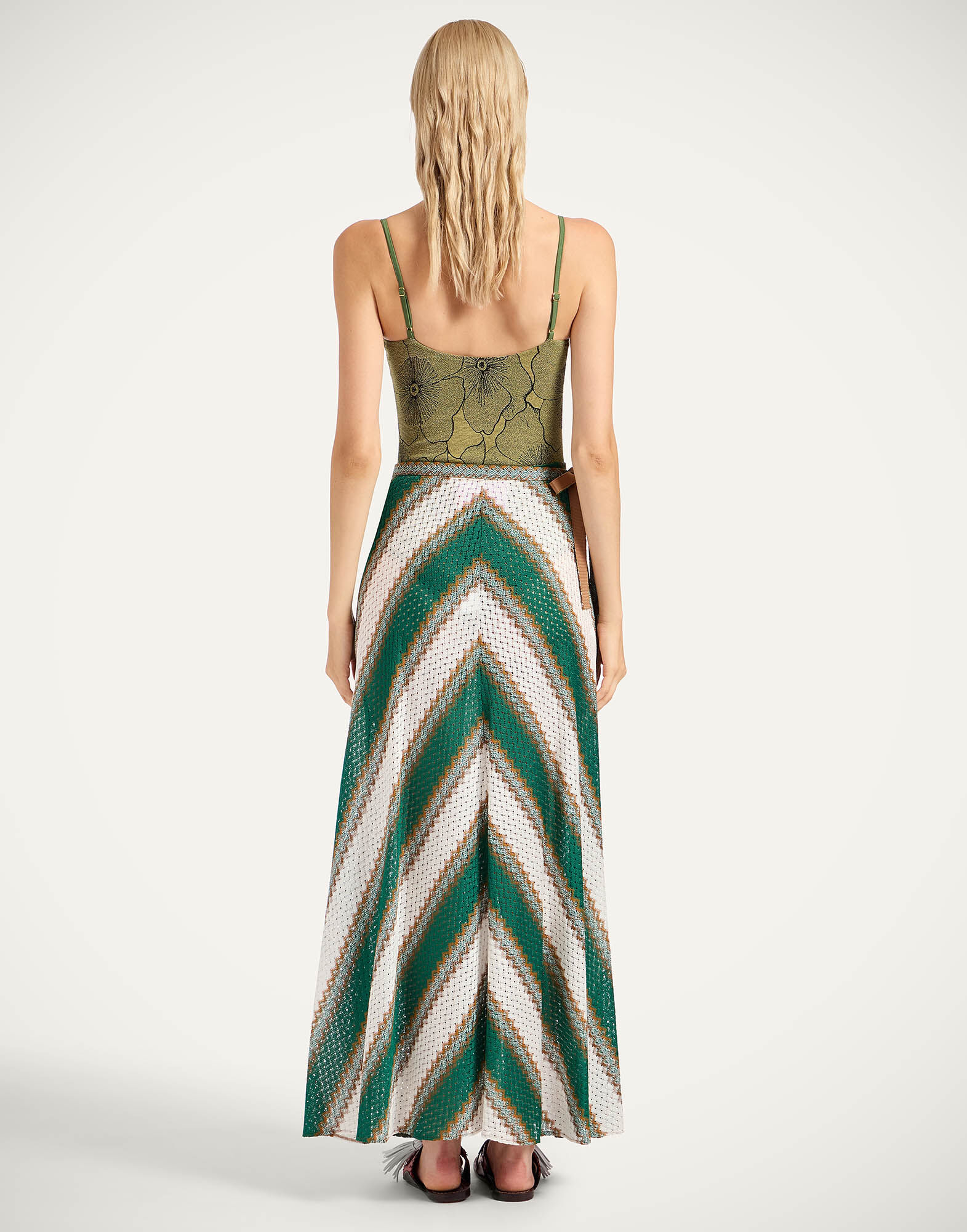 Sarong Skirt in Color Block Emerald & White for Women | La