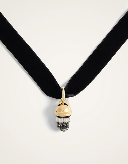 La DoubleJ Lantern Necklace 24K Gold Plate & Crystal Embroidery NEC0048BRA004SOLIDGR02