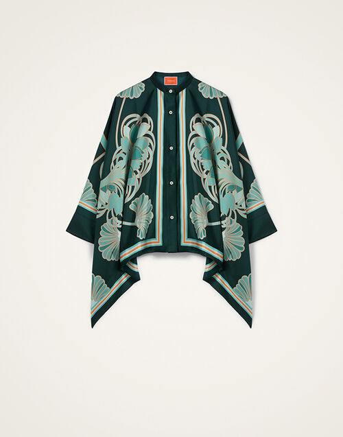 La DoubleJ Foulard Shirt Blooming Tulip Plac&eacute;e Dark Green SHI0059SIL001BTU01GR03