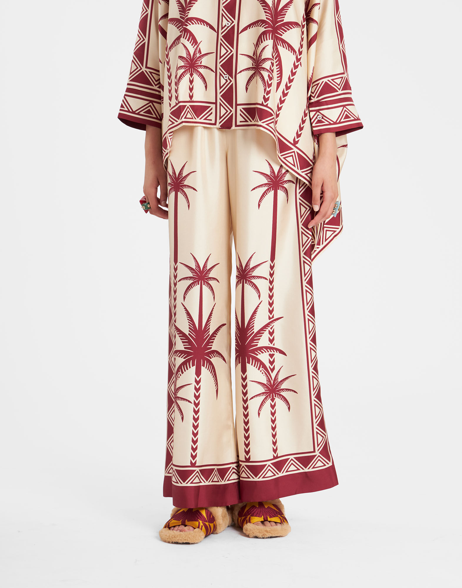 La DoubleJ Palazzo Pants Date Palms Plac&eacute;e Ivory TRO0026SIL006DAT01WH04