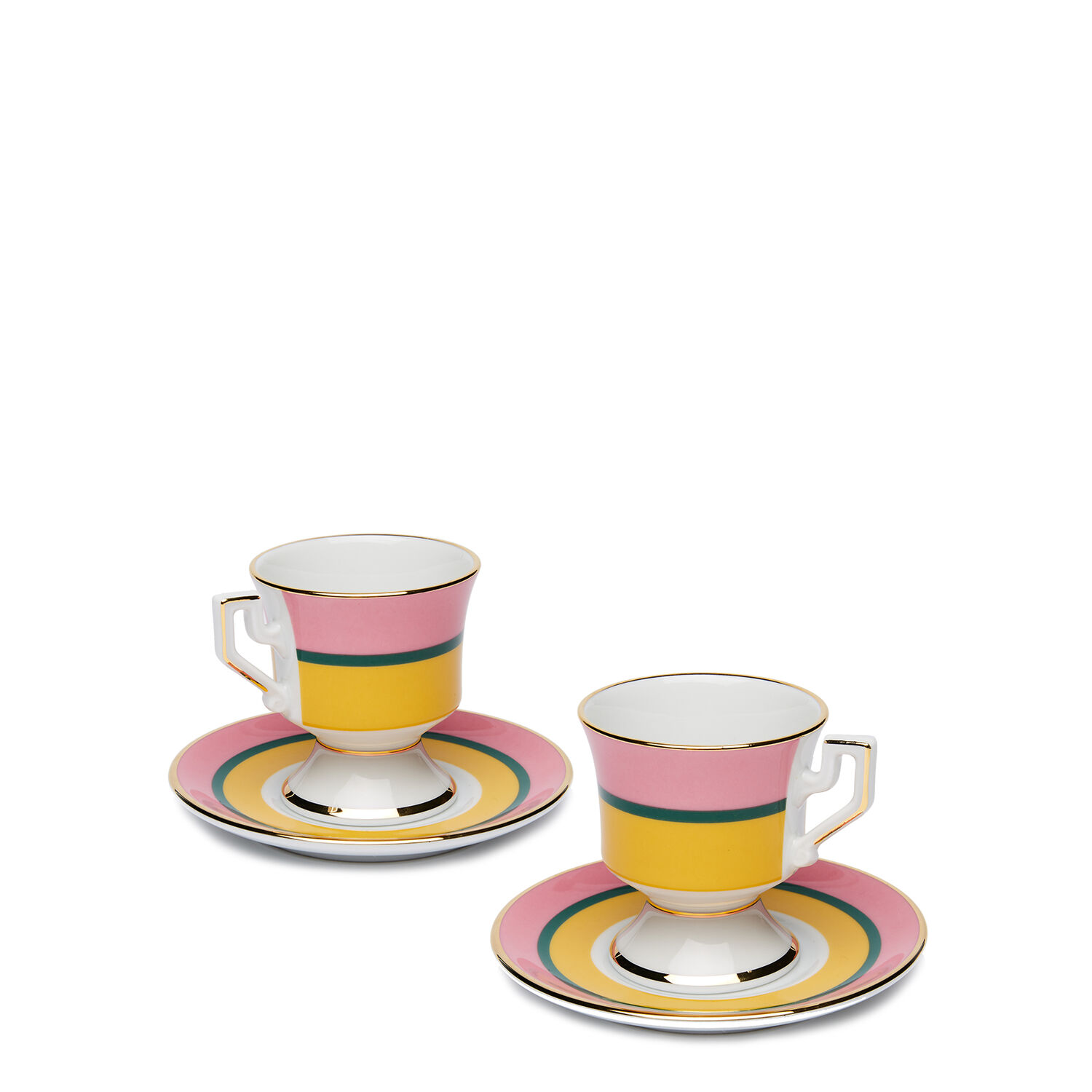 La Doublej Set Of Two Gold-plated Porcelain Espresso Cups And Saucers In Rainbow Giallo