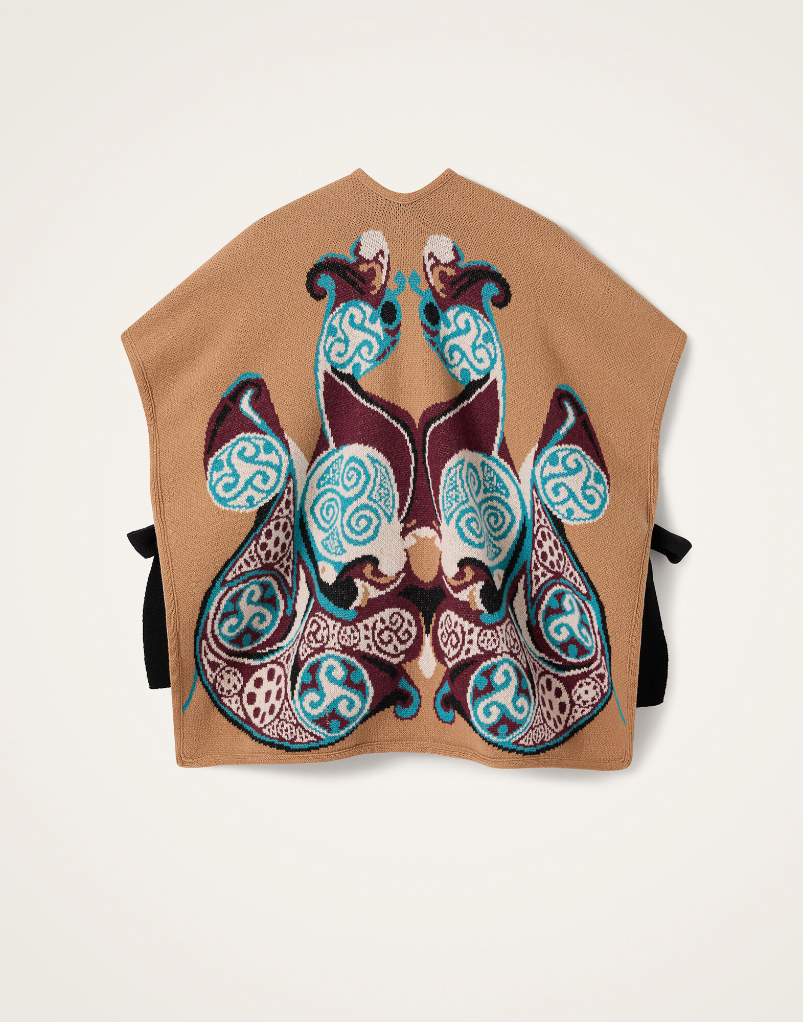 La DoubleJ In My Power Knit Scarf Cape Alchemy Light Blue, Burgundy, and Camel SCA0083KNI223VA524BR04