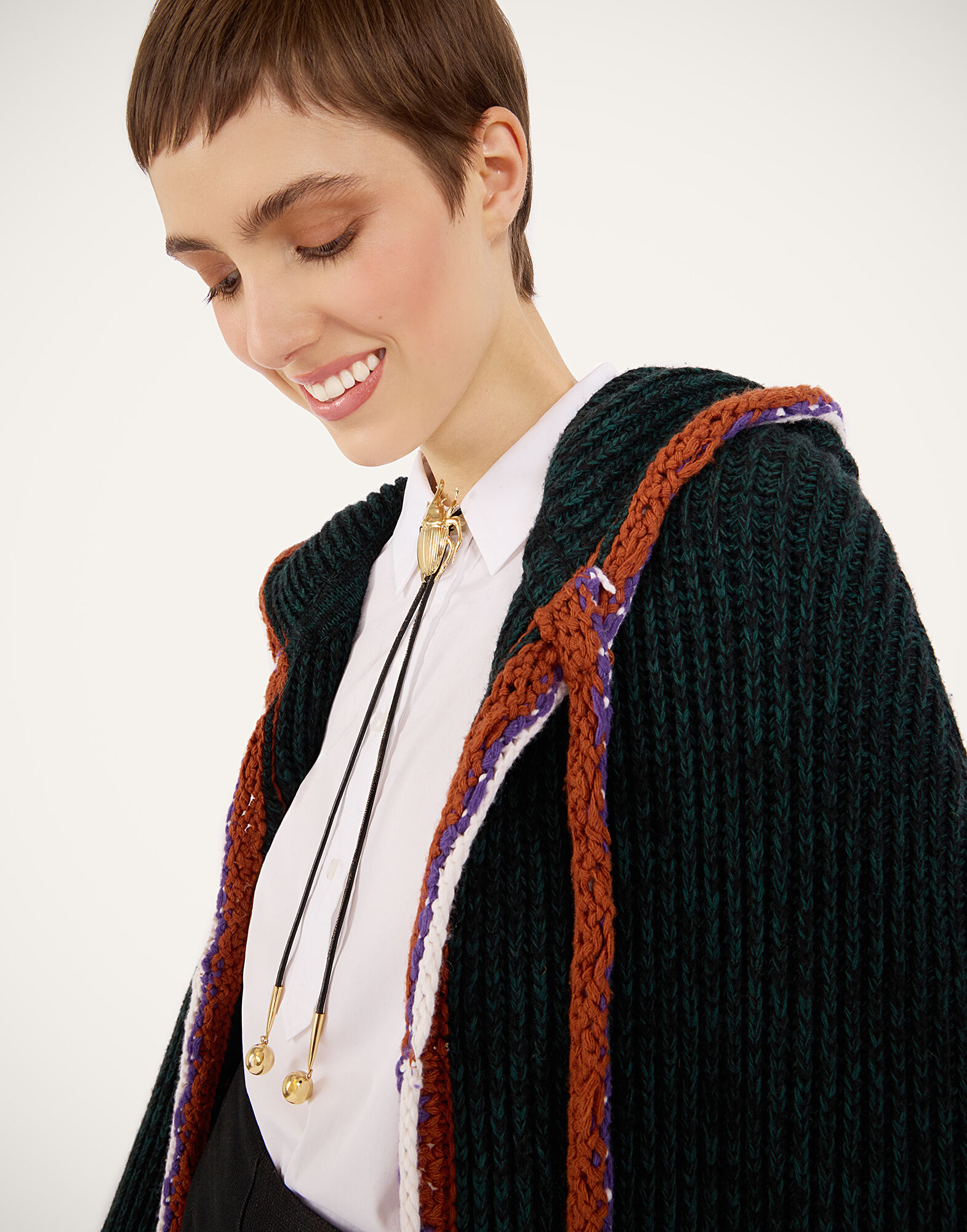 La DoubleJ Gala Cape Color Block Dark Green & Rust JAC0185KNI188VA438GR03