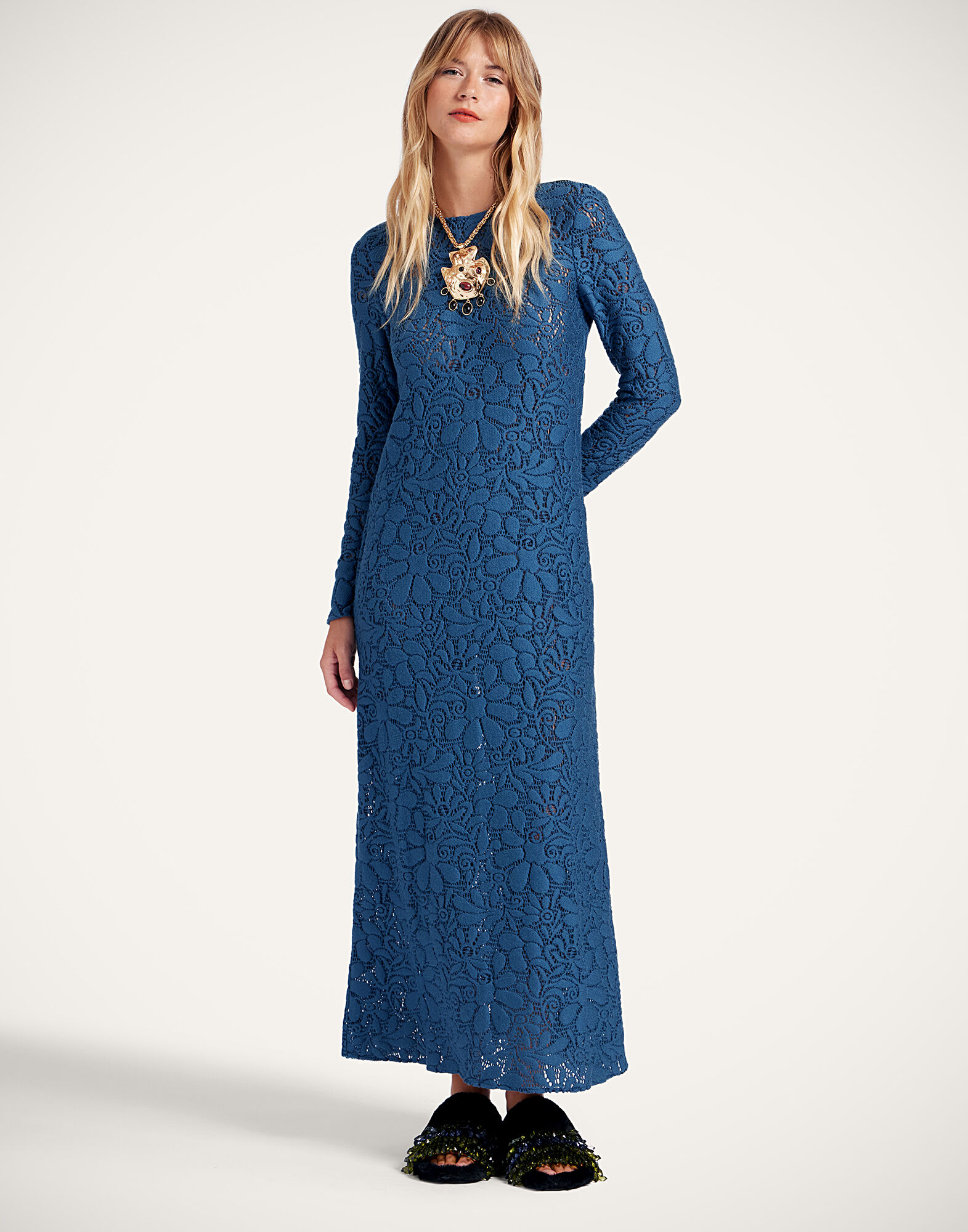 La DoubleJ Lacey Long Sleeve Swing Dress Solid Blue DRE0184LAC003SOLIDBU03
