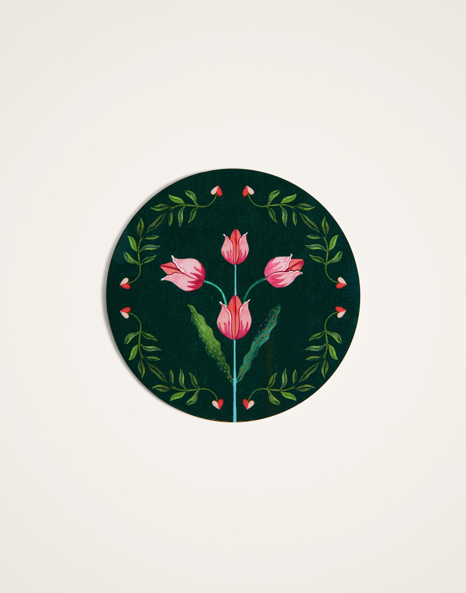 La DoubleJ Disk Coasters Set Of 4 Flora And Fauna Mix Dark Green CST0009CRK001HLE07GR03