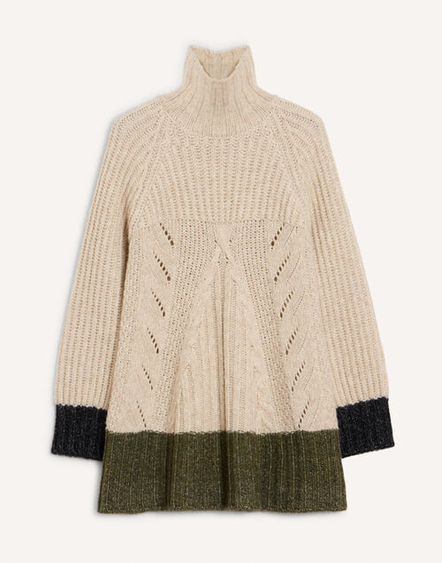 La DoubleJ Fireside Turtleneck Color Block Ecru, Green, and Black PUL0386KNI215VA530BR05