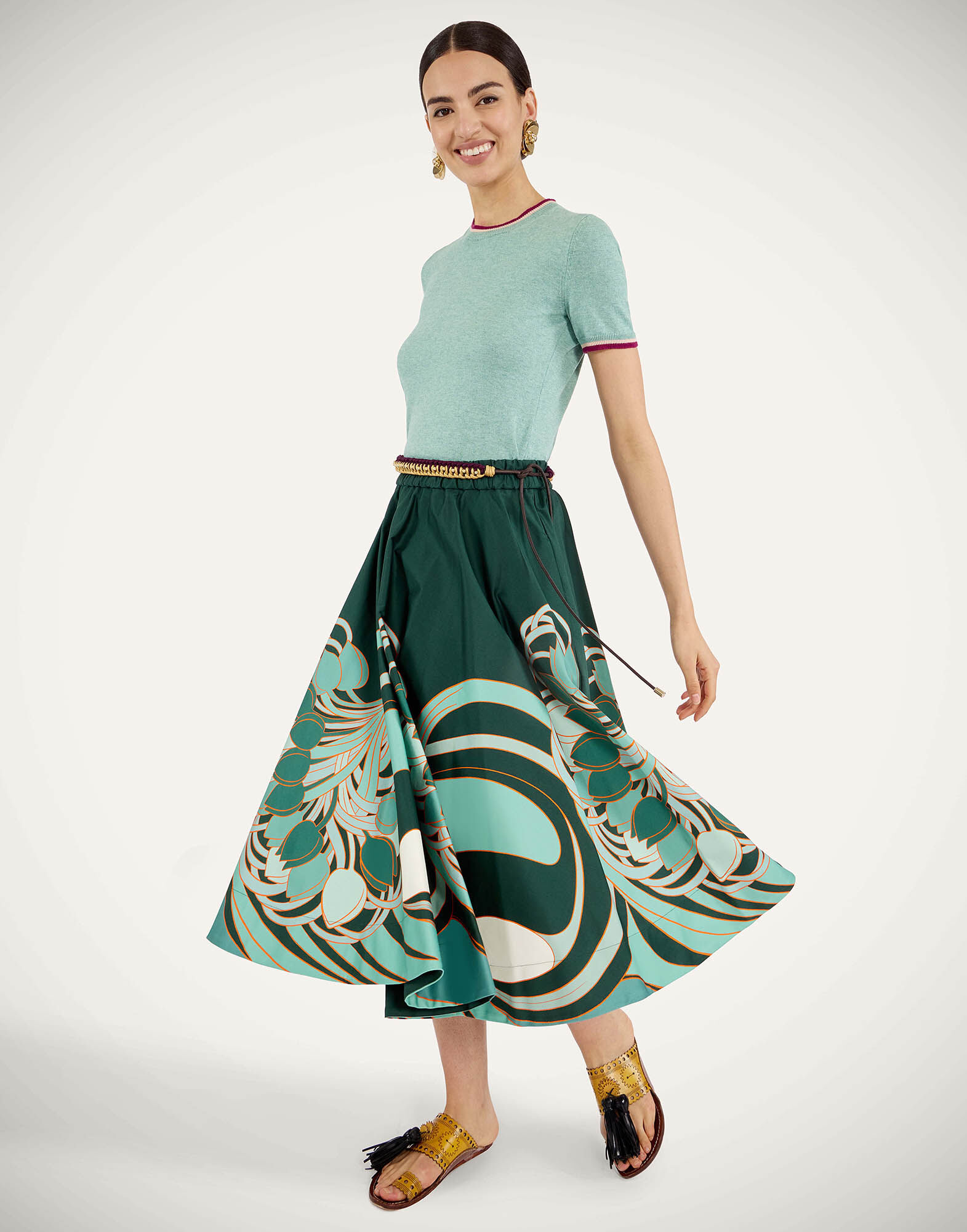 La DoubleJ Ballerina Skirt Blooming Tulip Plac&eacute;e Dark Green SKI0199COT094BTU01GR03