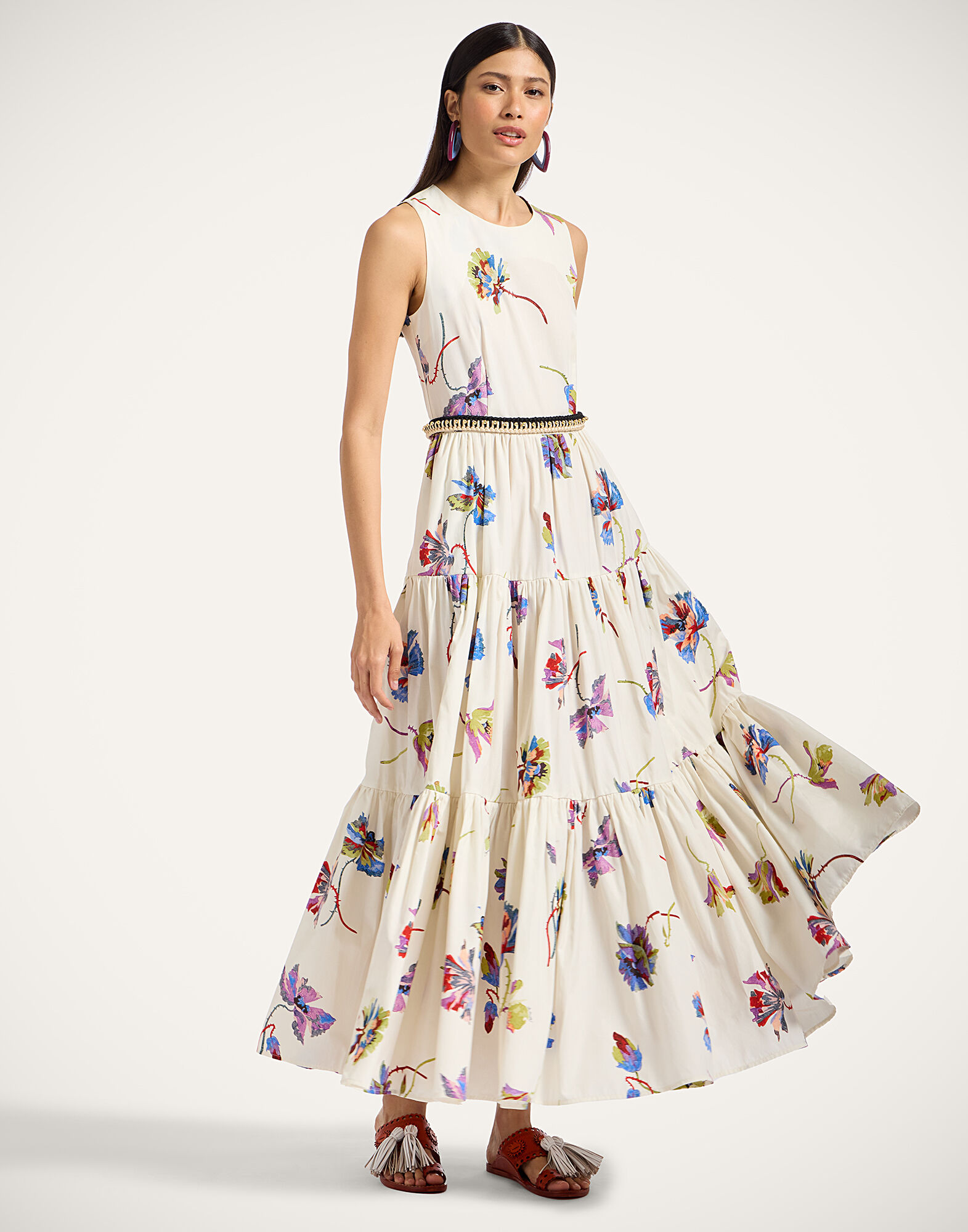 La DoubleJ Sleeveless Big Dress Infiorata White DRE0185COT039INF01WH01