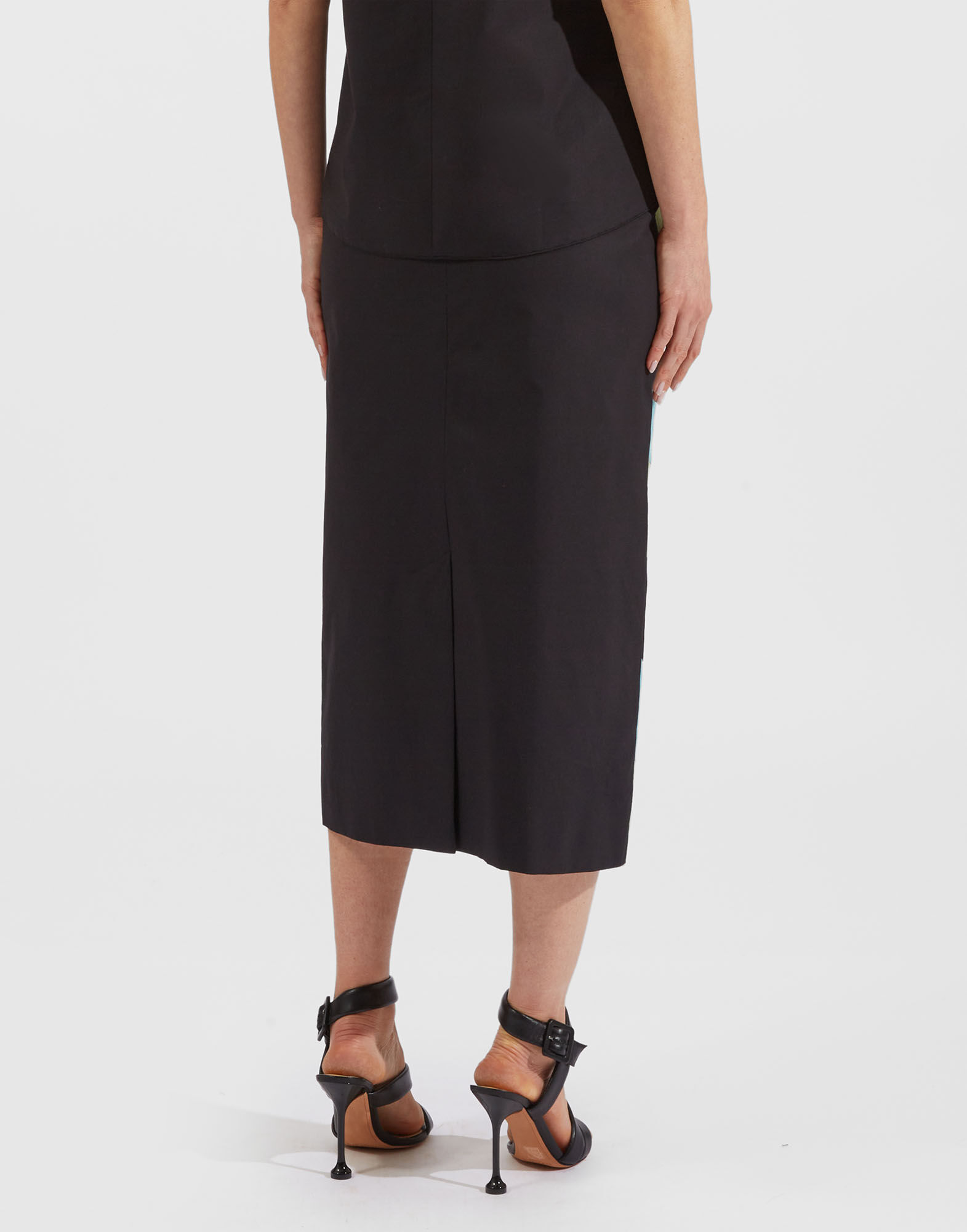 La DoubleJ Pencil Skirt Intarsio Waves Color Block Nero SKI0083COT043CLB05BL01