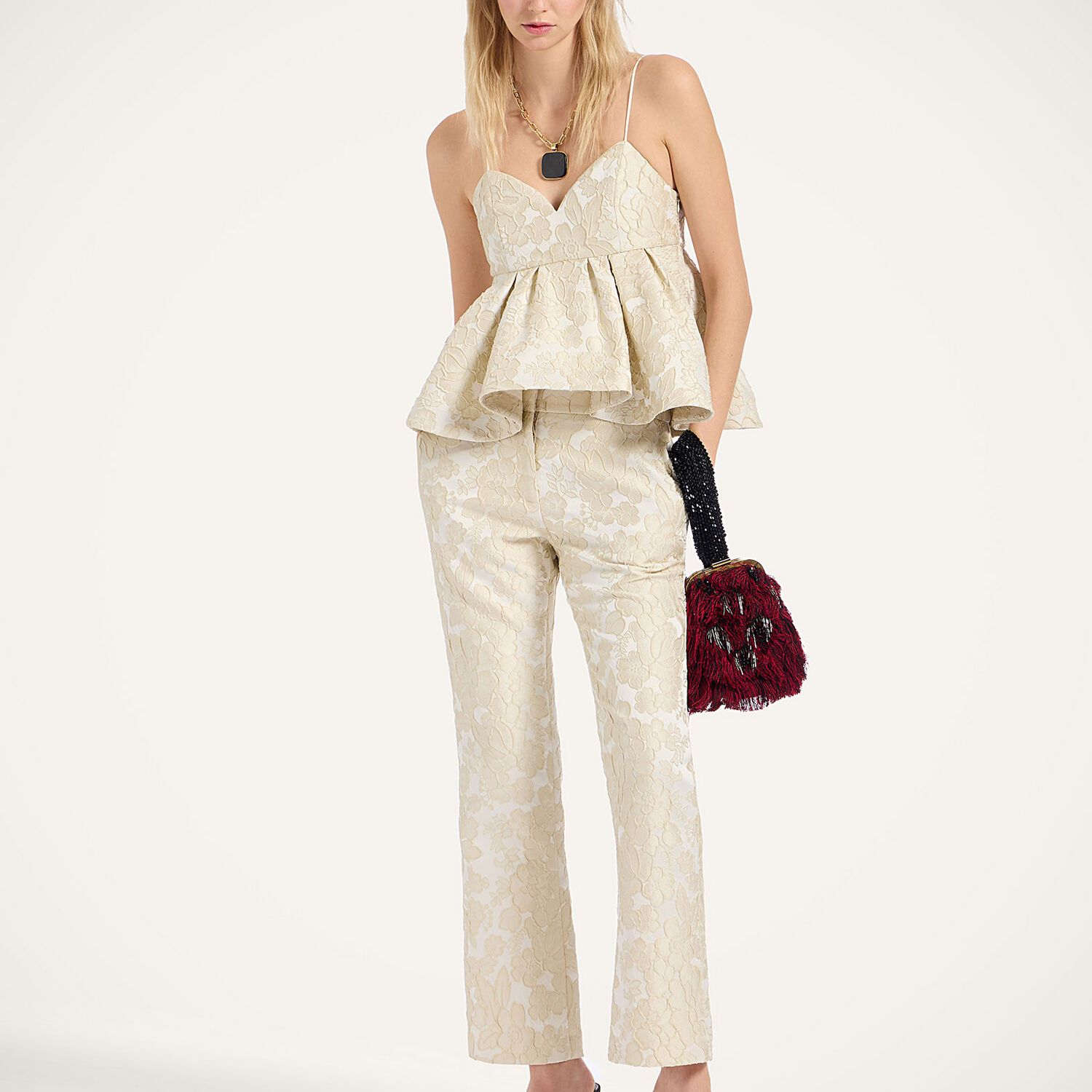La Doublej Floral-lace Peplum Top In Green