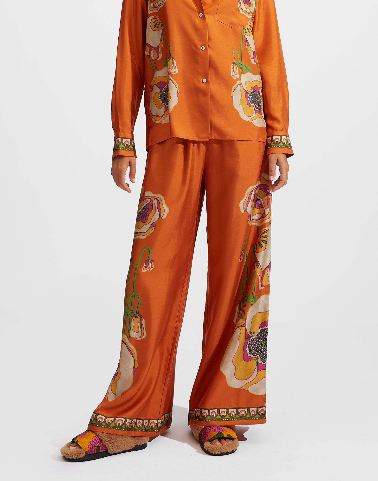 La DoubleJ Palazzo Pants Poppies Orange Plac&eacute;e TRO0026SIL006PPP0005