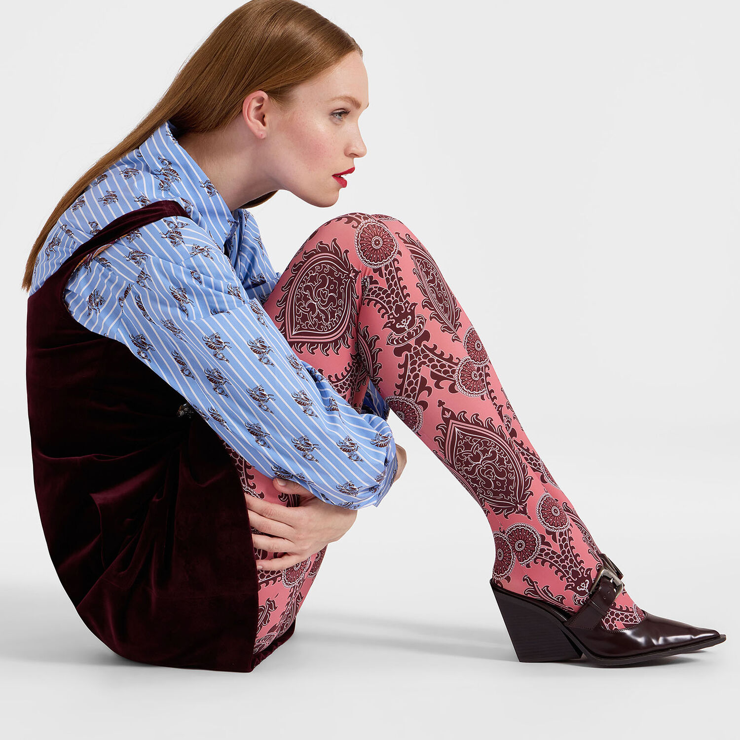 La Doublej Printed Tights In Oltrarno Pink