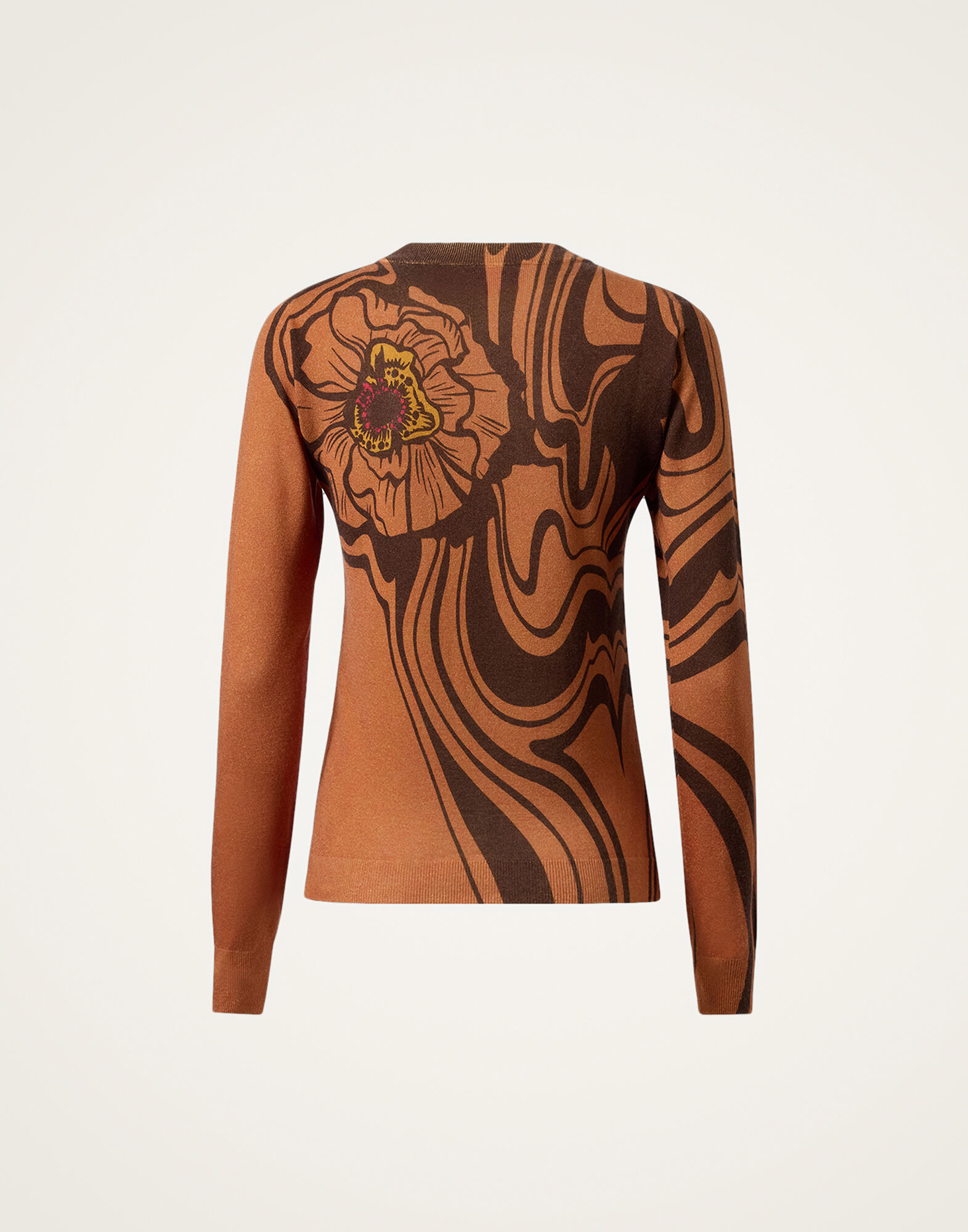 La DoubleJ Silky Crew Neck Big Blooms Brown PUL0305KNI172VA461BR02