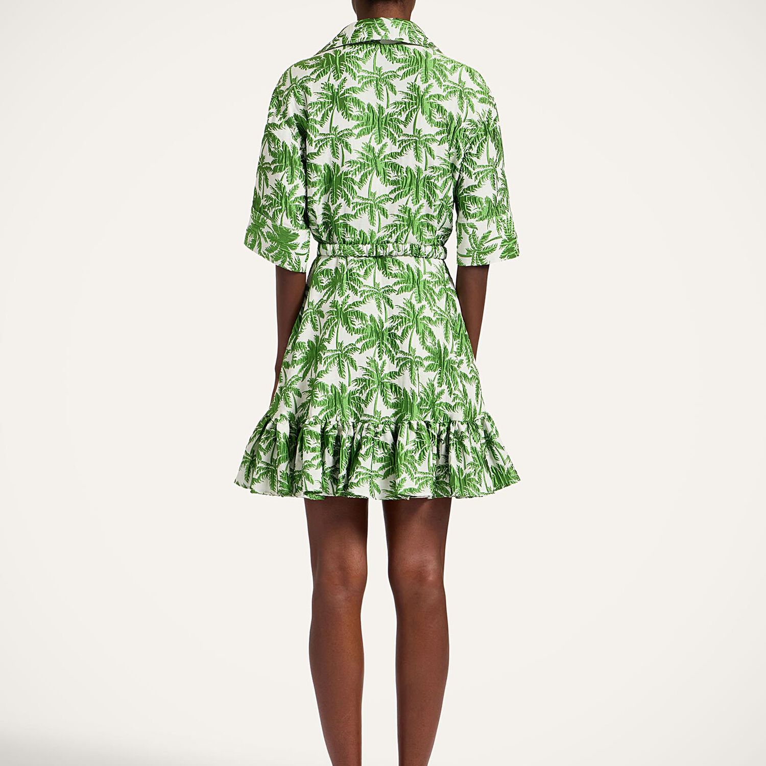 La Doublej San Pietro Palm-print Ruffled Mini Dress
