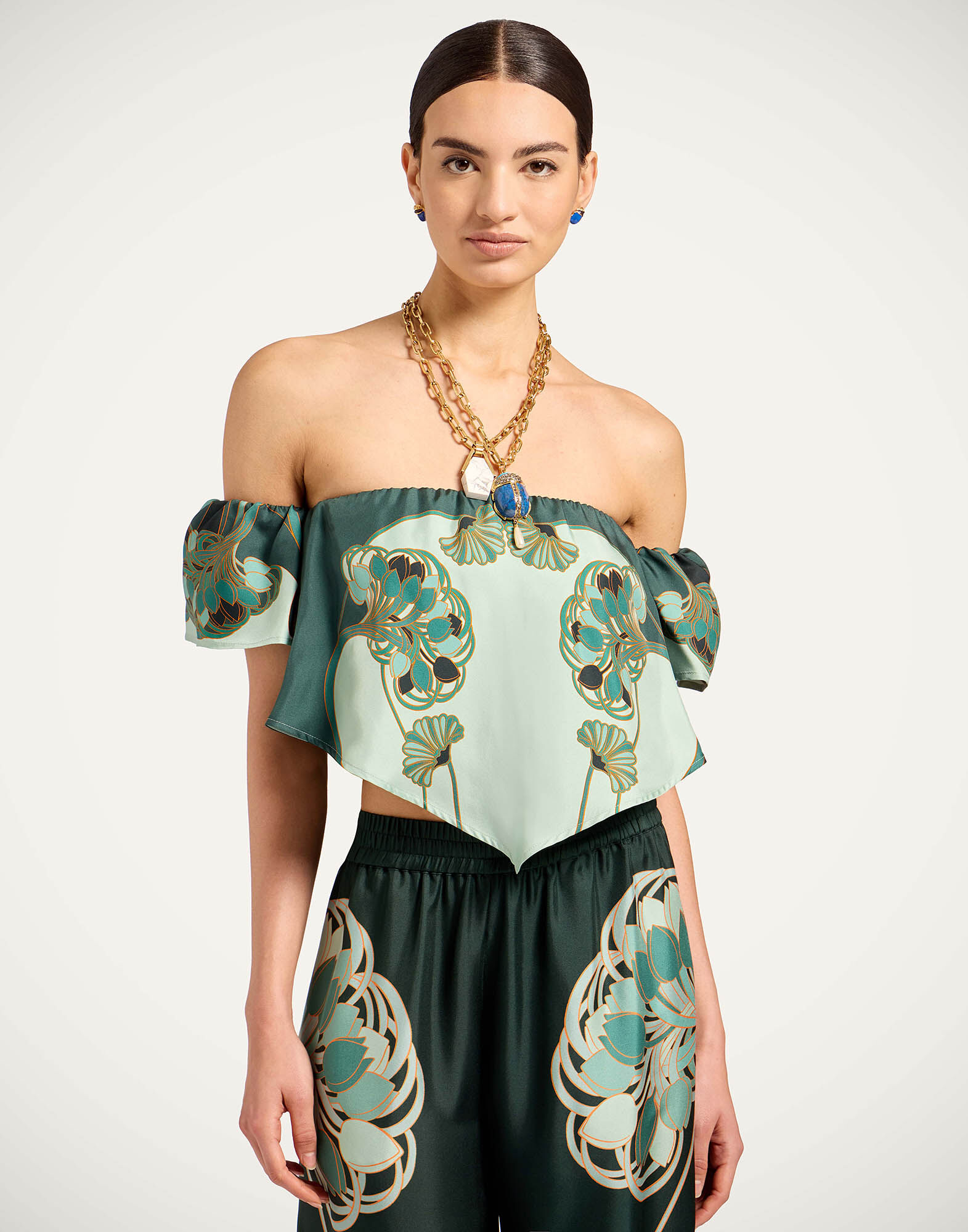 La DoubleJ Sand Dollar Top Blooming Tulip Plac&eacute;e Mint TOP0153SIL017BTU01GR11