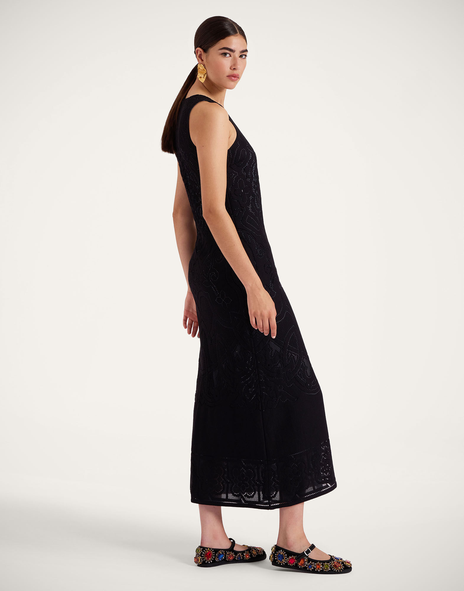 La DoubleJ Lacey Racer Dress Solid Black DRE0802EMB064SOLIDBL01