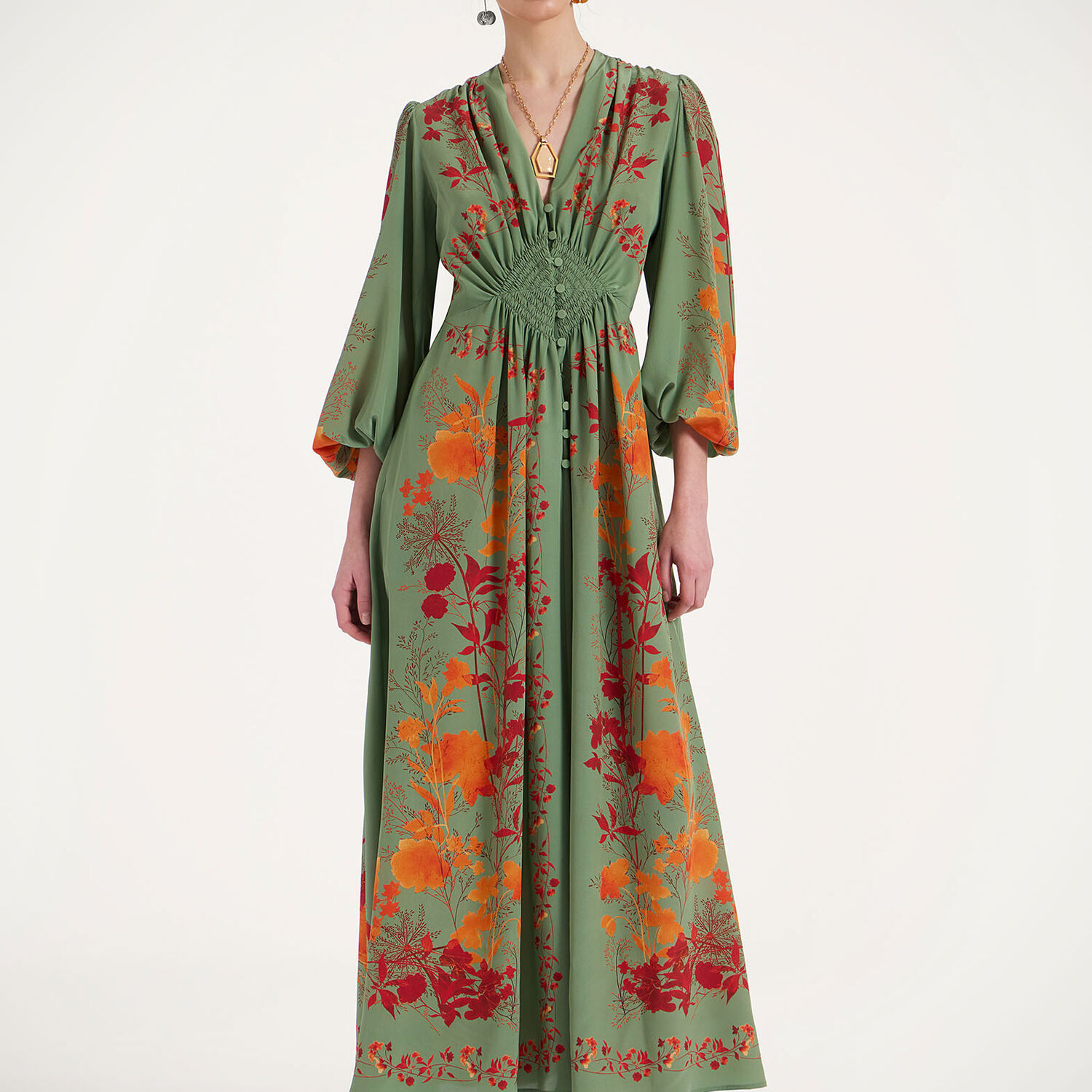 La Doublej Camerino Maxi Dress In Woodland Placée Green & Orange