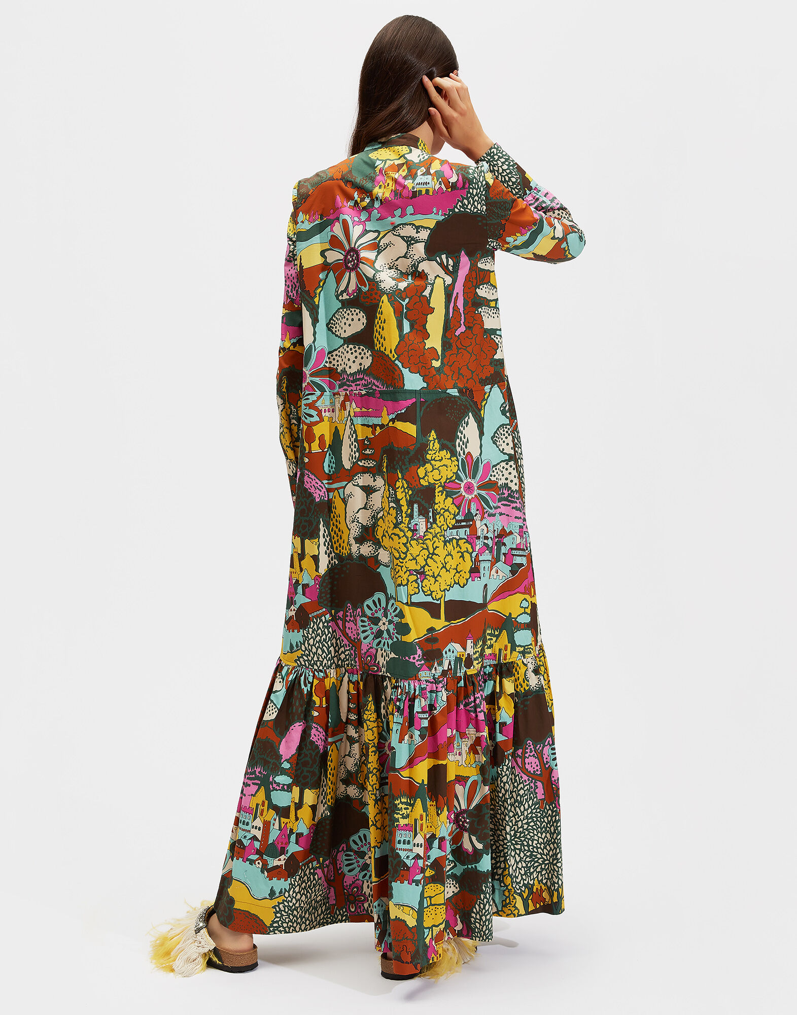 LaDoubleJ Maxi Shirt Dress Paesaggio Arancio DRE0047COT001PAE0002