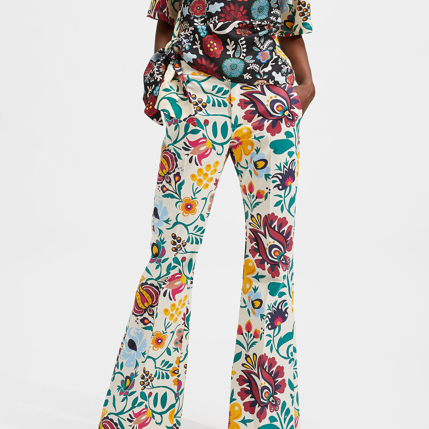 La Doublej Saturday Night Floral-print Cotton-blend Trousers In Selva Bianco