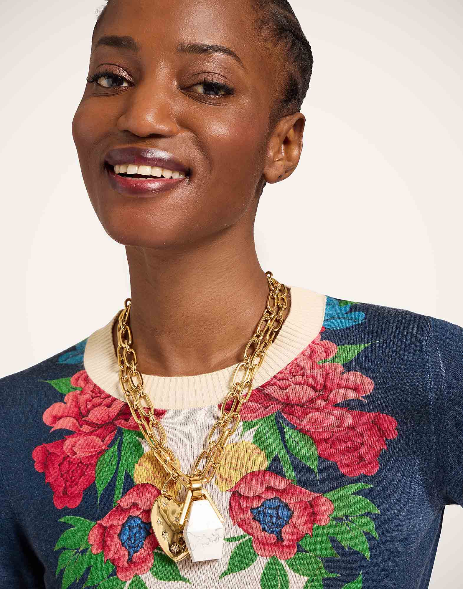 La DoubleJ Knit Long Sleeve Mini Swing Dress Queen Peony Plac&eacute;e Blue DRE1068KNI206VA484BU03