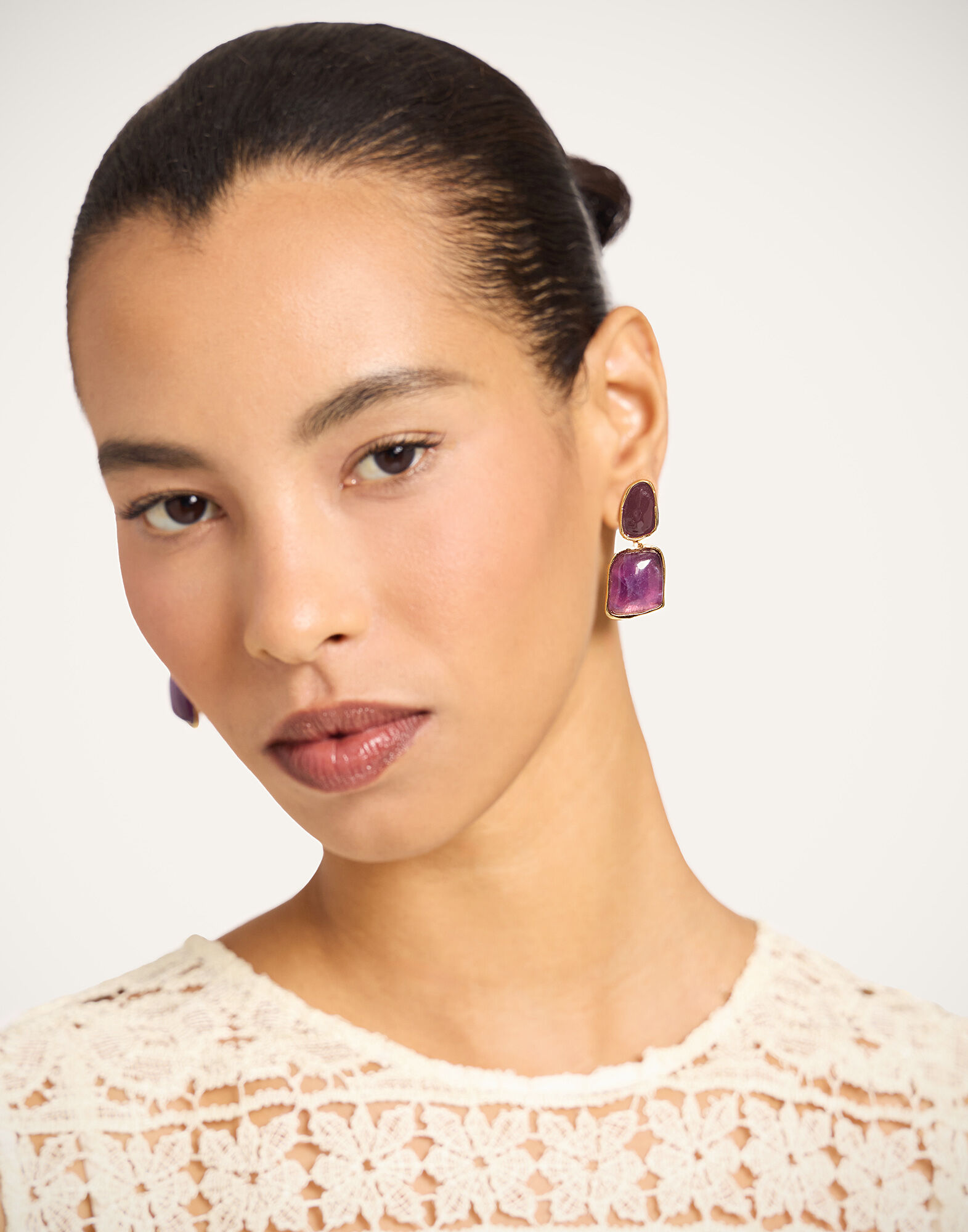La DoubleJ Spells Earrings 24K Gold Plate And Amethyst EAR0077BRA008AME01BR02