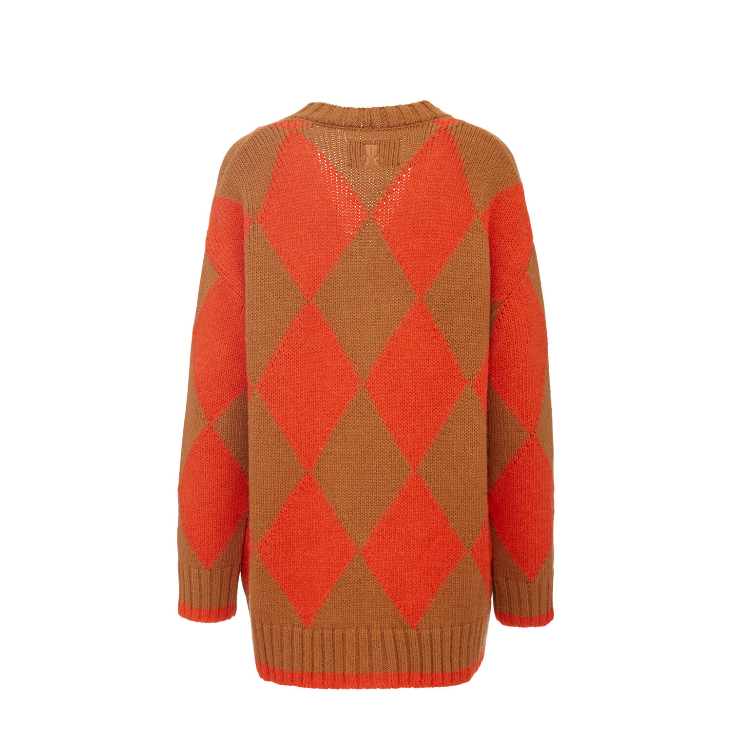 La Doublej Argyle Cardigan In Camel & Orange