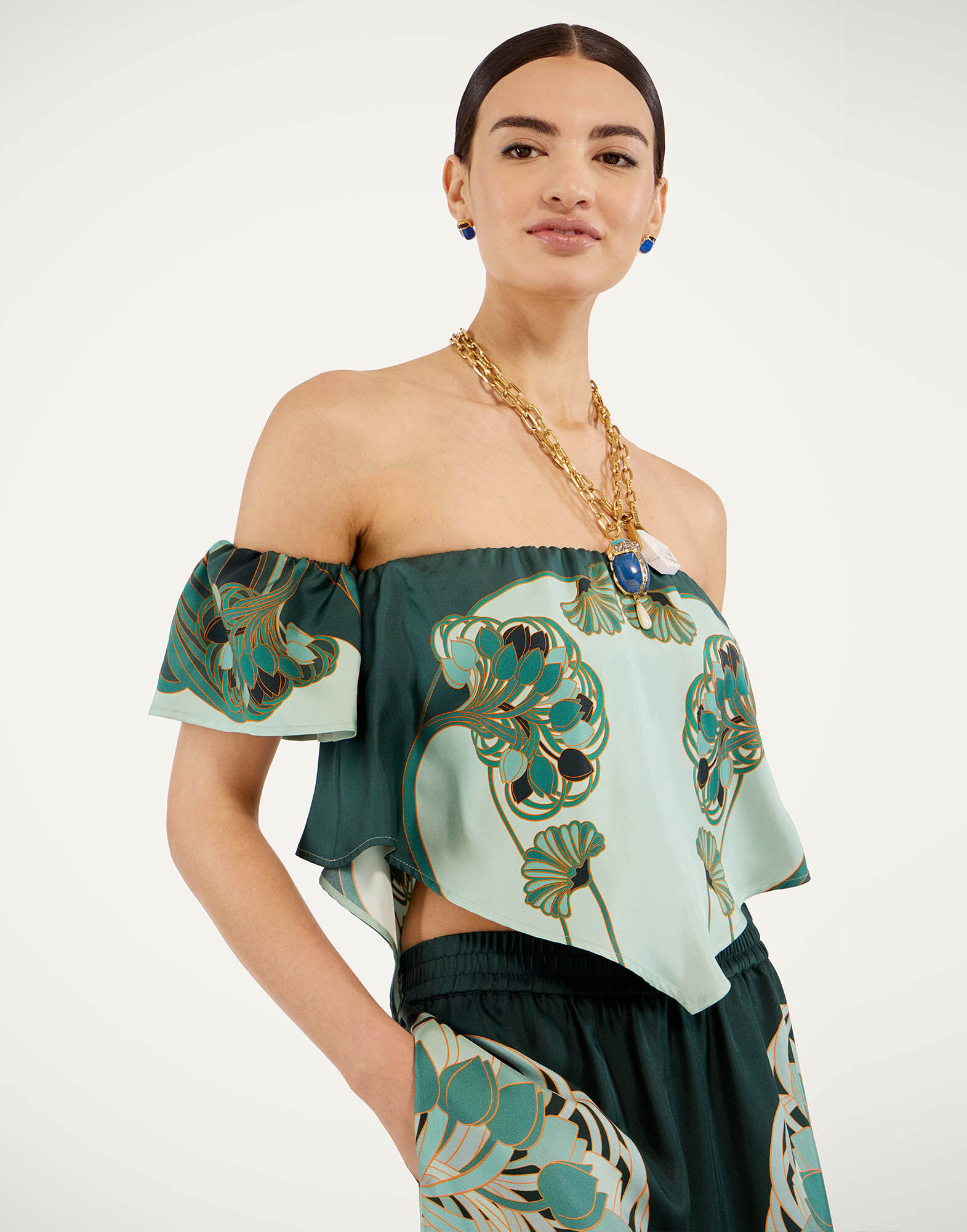 La DoubleJ Sand Dollar Top Blooming Tulip Plac&eacute;e Mint TOP0153SIL017BTU01GR11