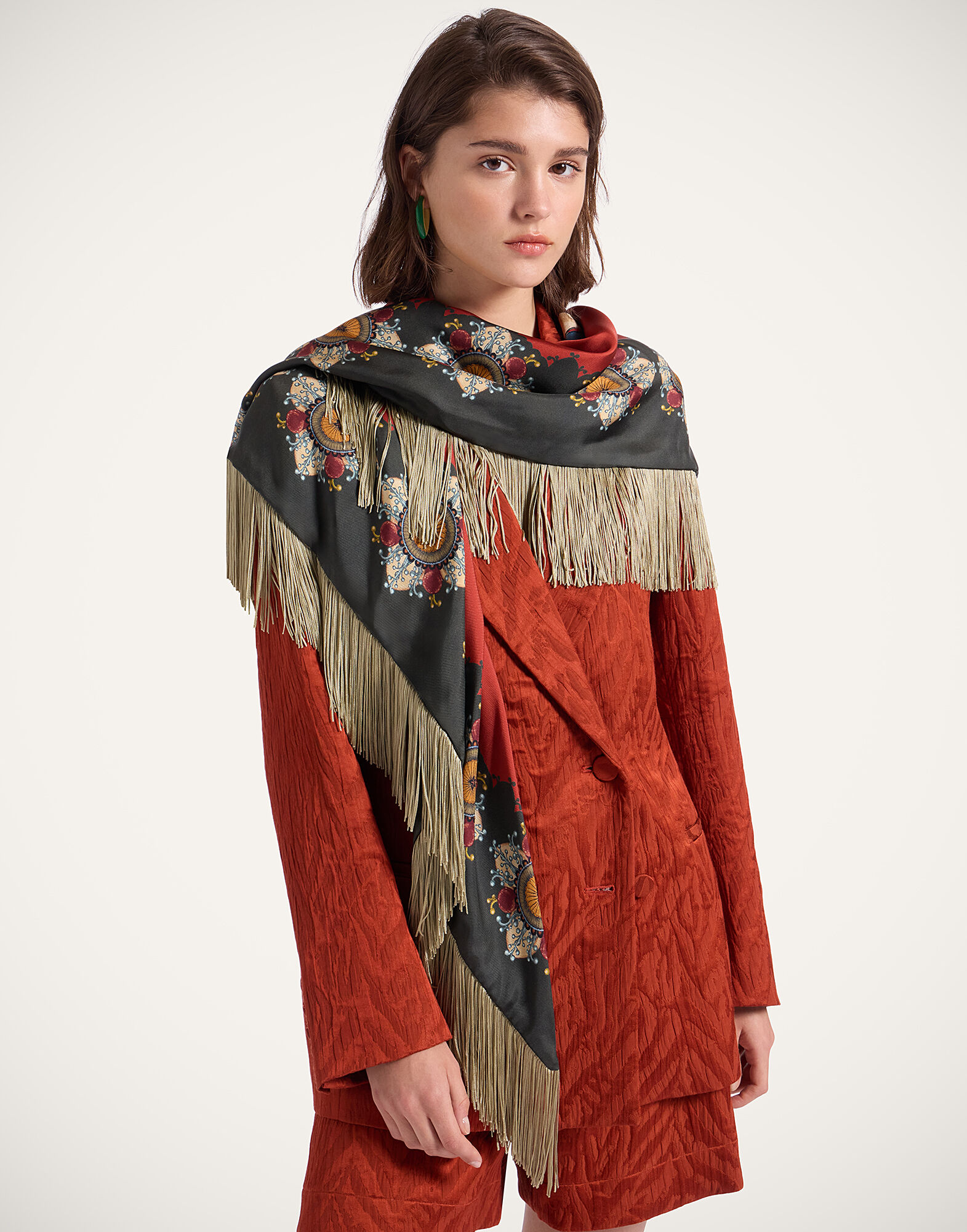 小物 triangle star scarf Knitted Triangle Shawl with Leather Buckle & 4Pcs Pearl