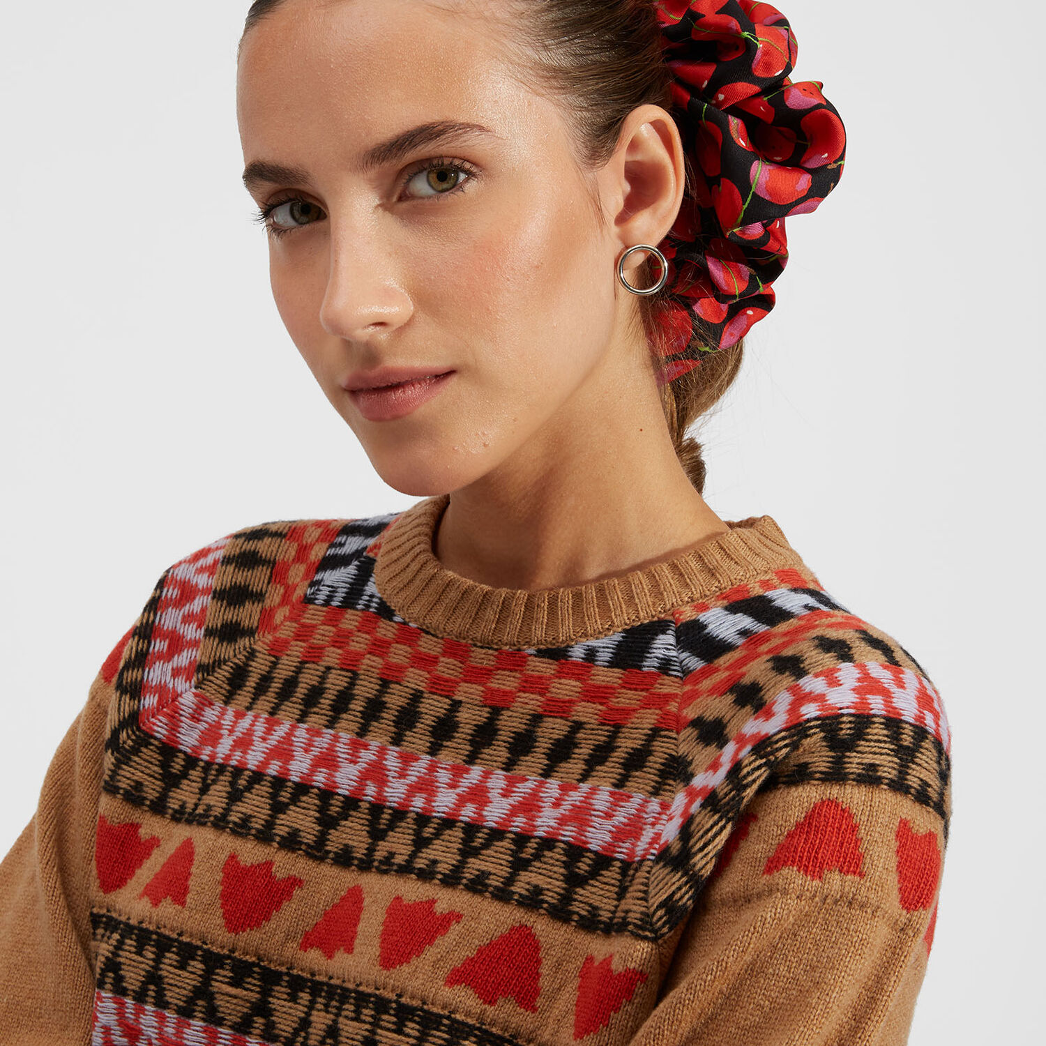 La Doublej Giga Cherry-print Scrunchie In Black Cherries