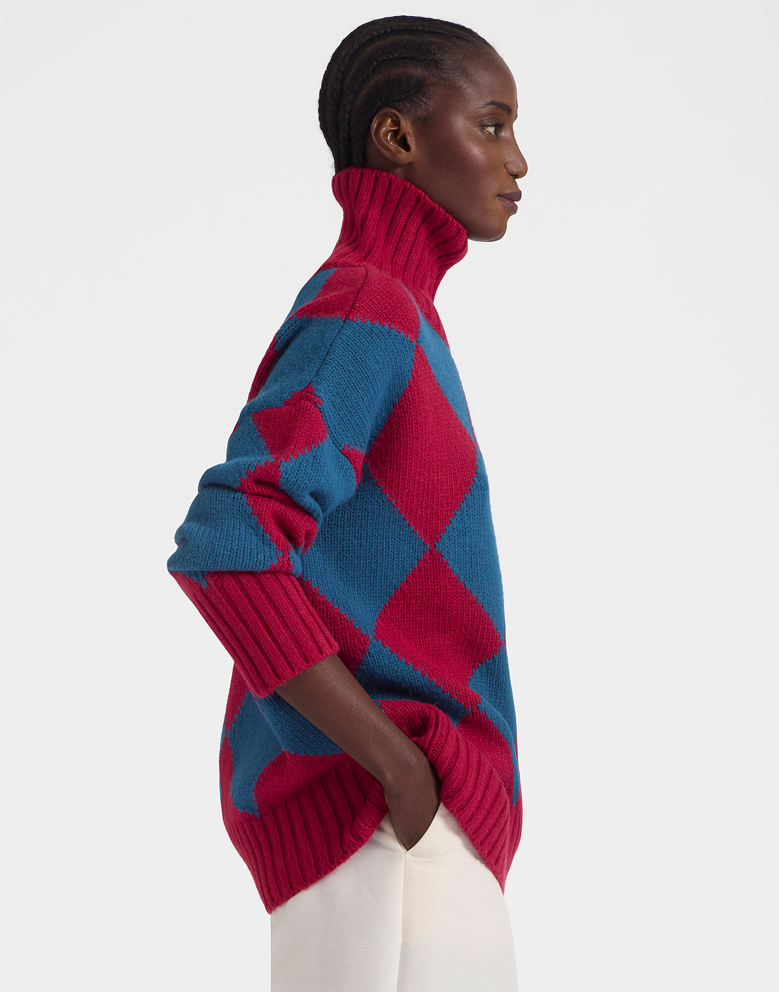 Argyle Sweater in Red Blue for Women La DoubleJ