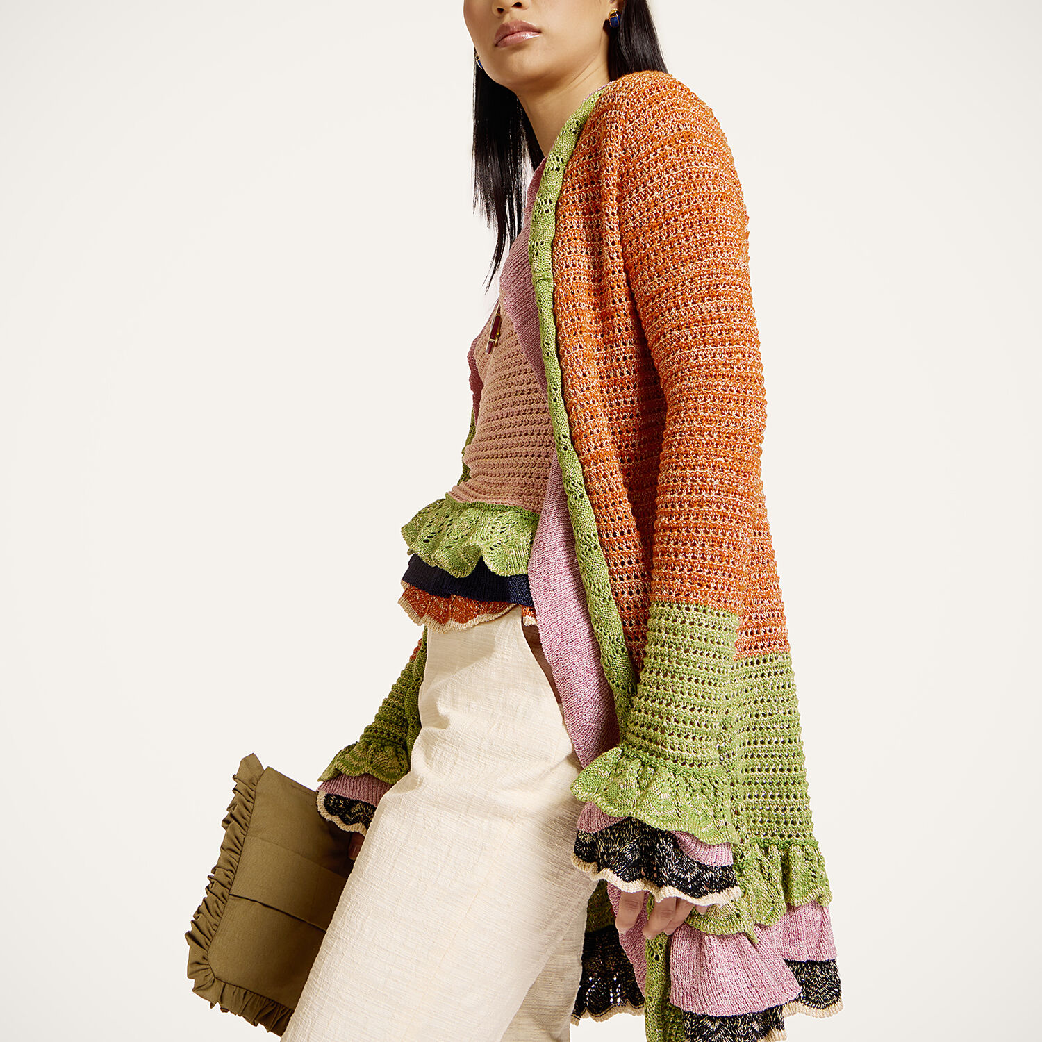  La Doublej Knitwear Women - Eight Counts Cardigan Color Block Orange & Green M 45% Cotton 38% Viscose 12% Metal Polyester 5% Polyammide 